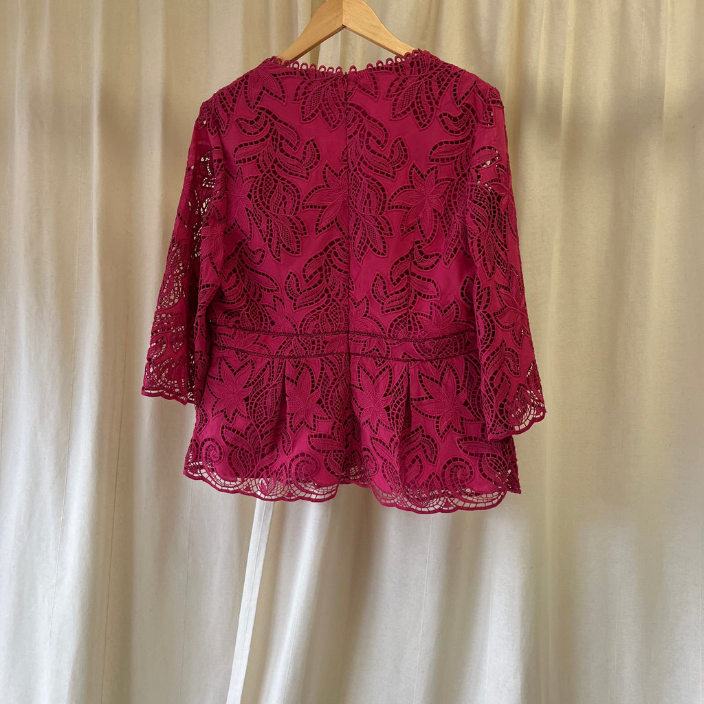 The Fold embroidered chunky lace blouse in pink