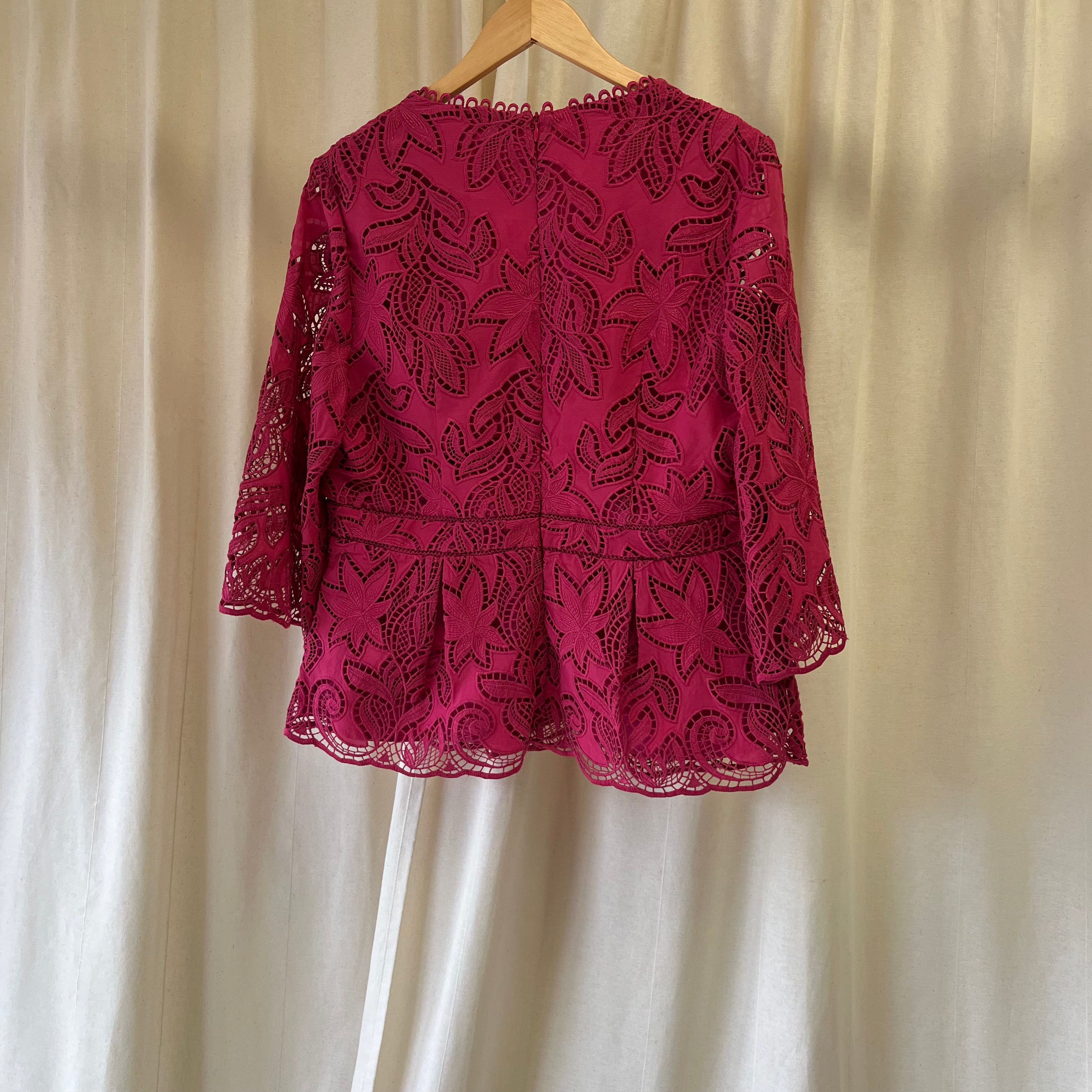 The Fold embroidered chunky lace blouse in pink