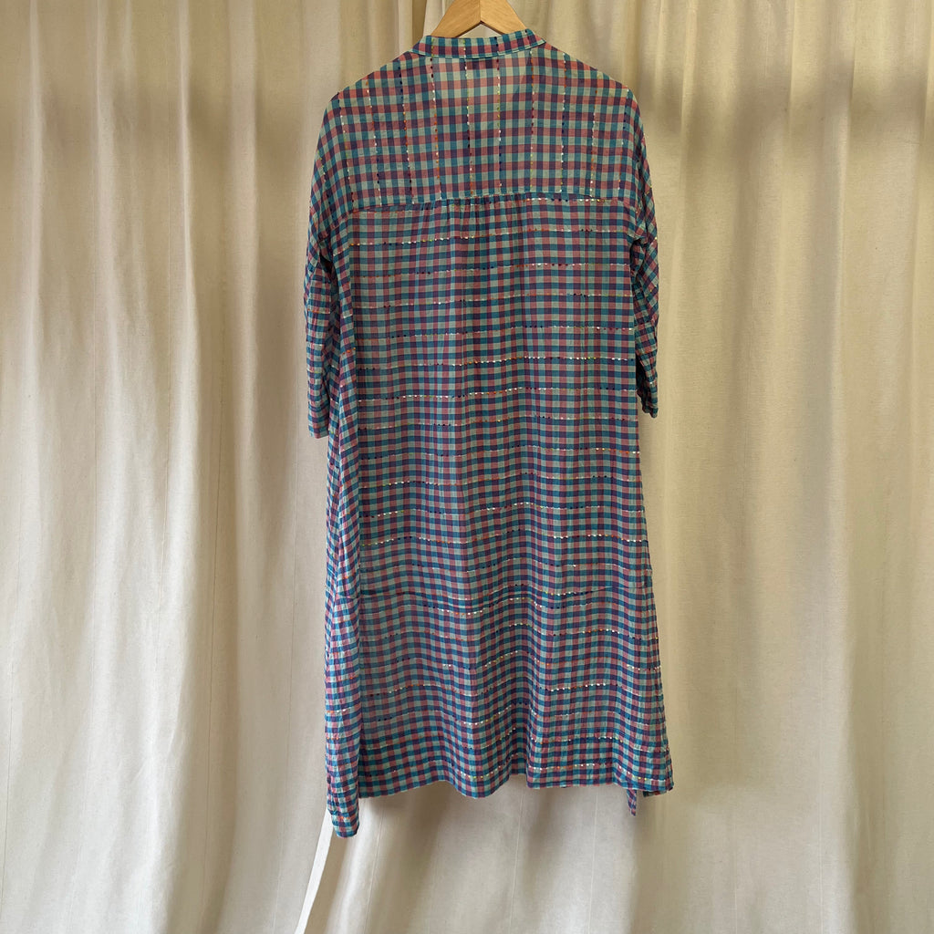 Sahara blue and pink gingham button up midi dress