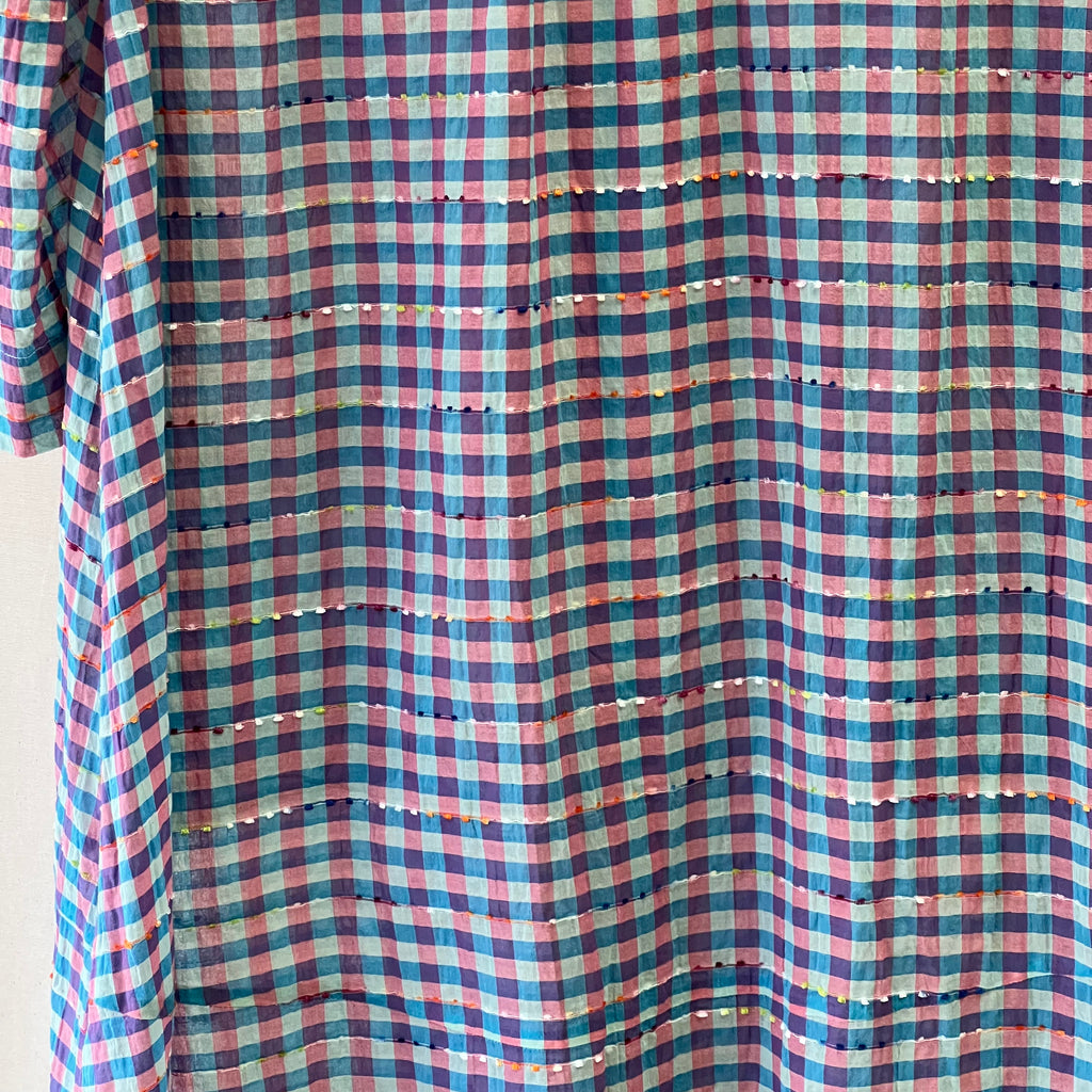 Sahara blue and pink gingham button up midi dress