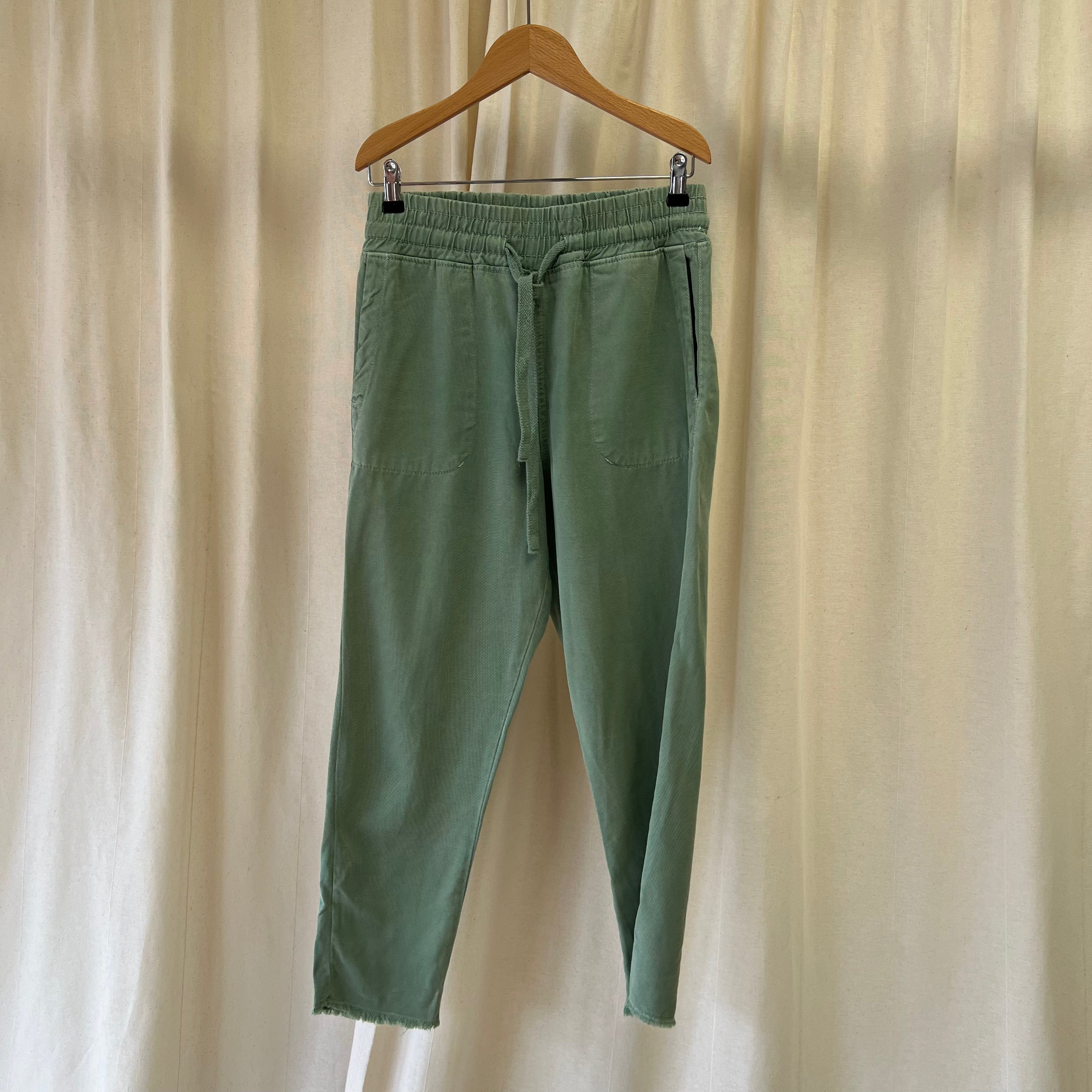 Zara cotton elastic waist straight trousers in green