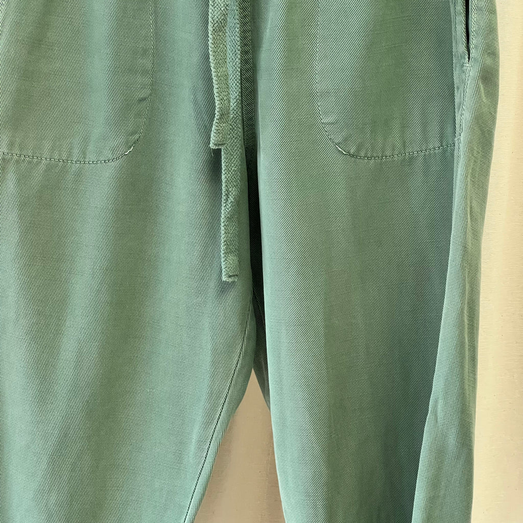 Zara cotton elastic waist straight trousers in green