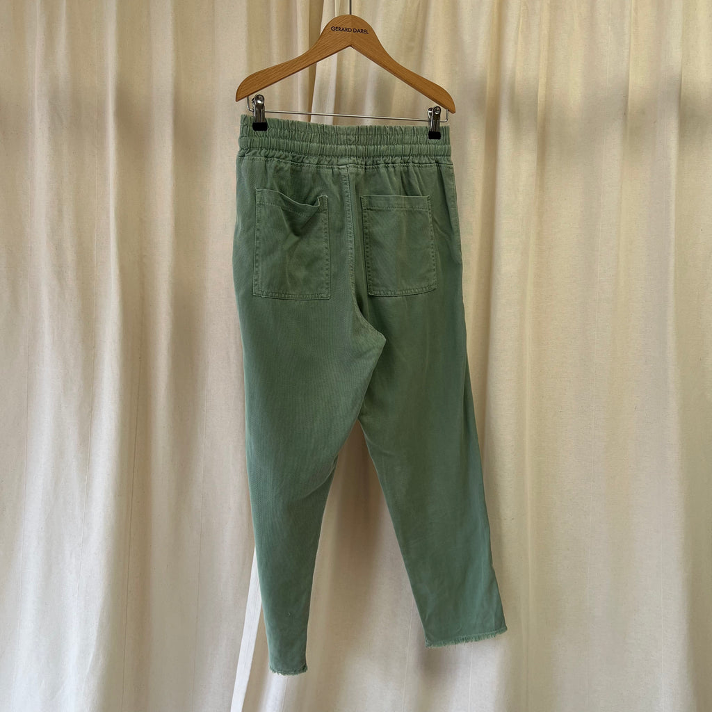 Zara cotton elastic waist straight trousers in green