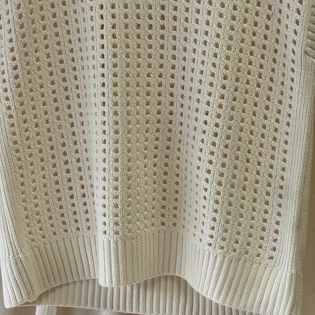 M&S loose knit v neck vest in white with red trim