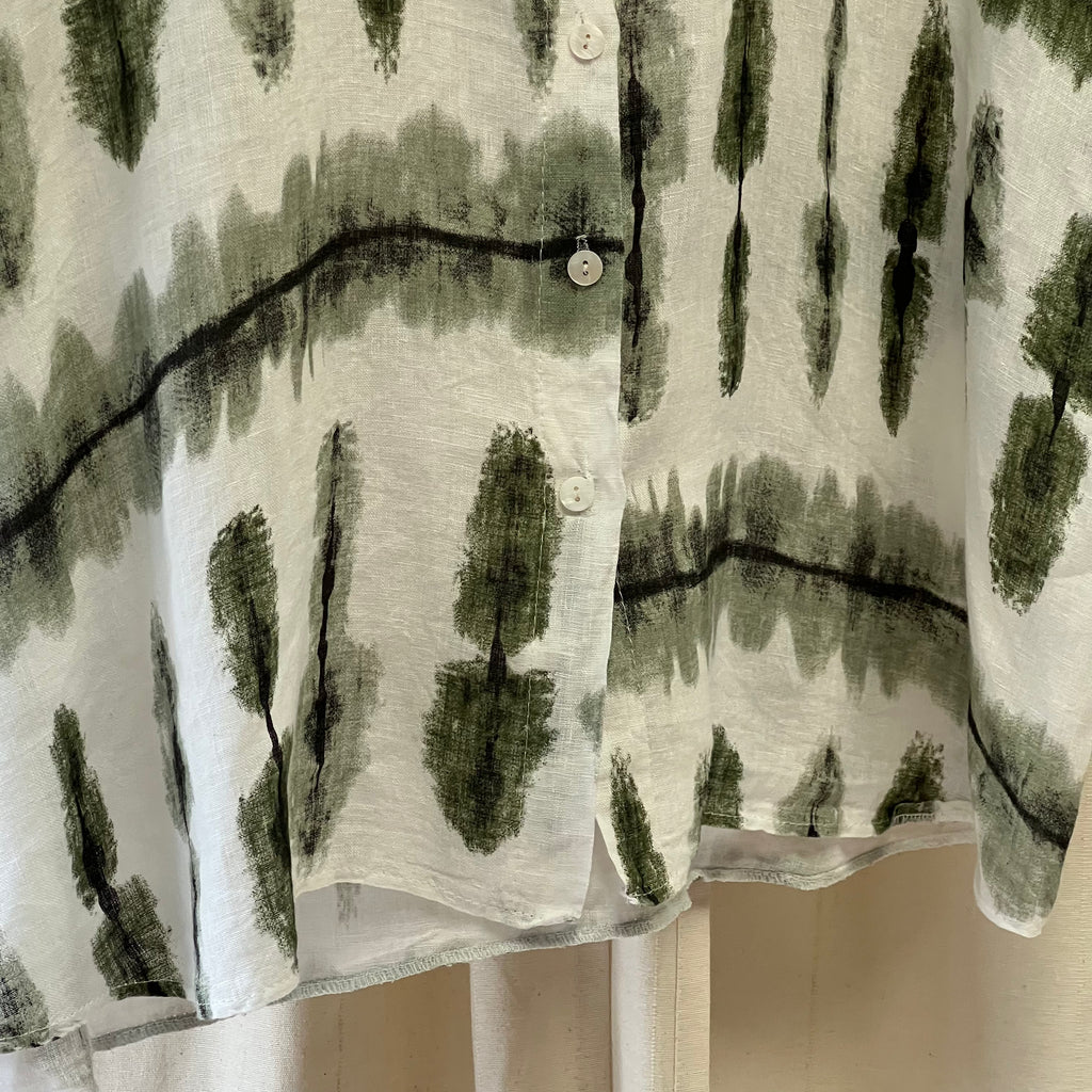 Unknown brand short-sleeve shirt in cream and green pattern
