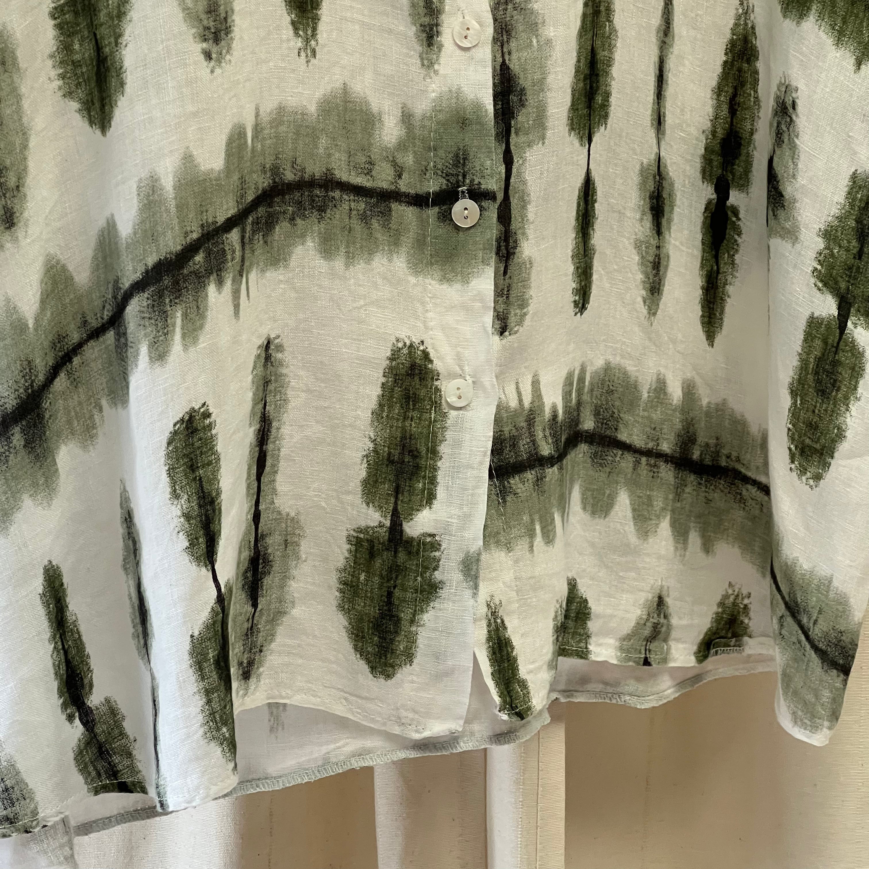 Unknown brand short-sleeve shirt in cream and green pattern