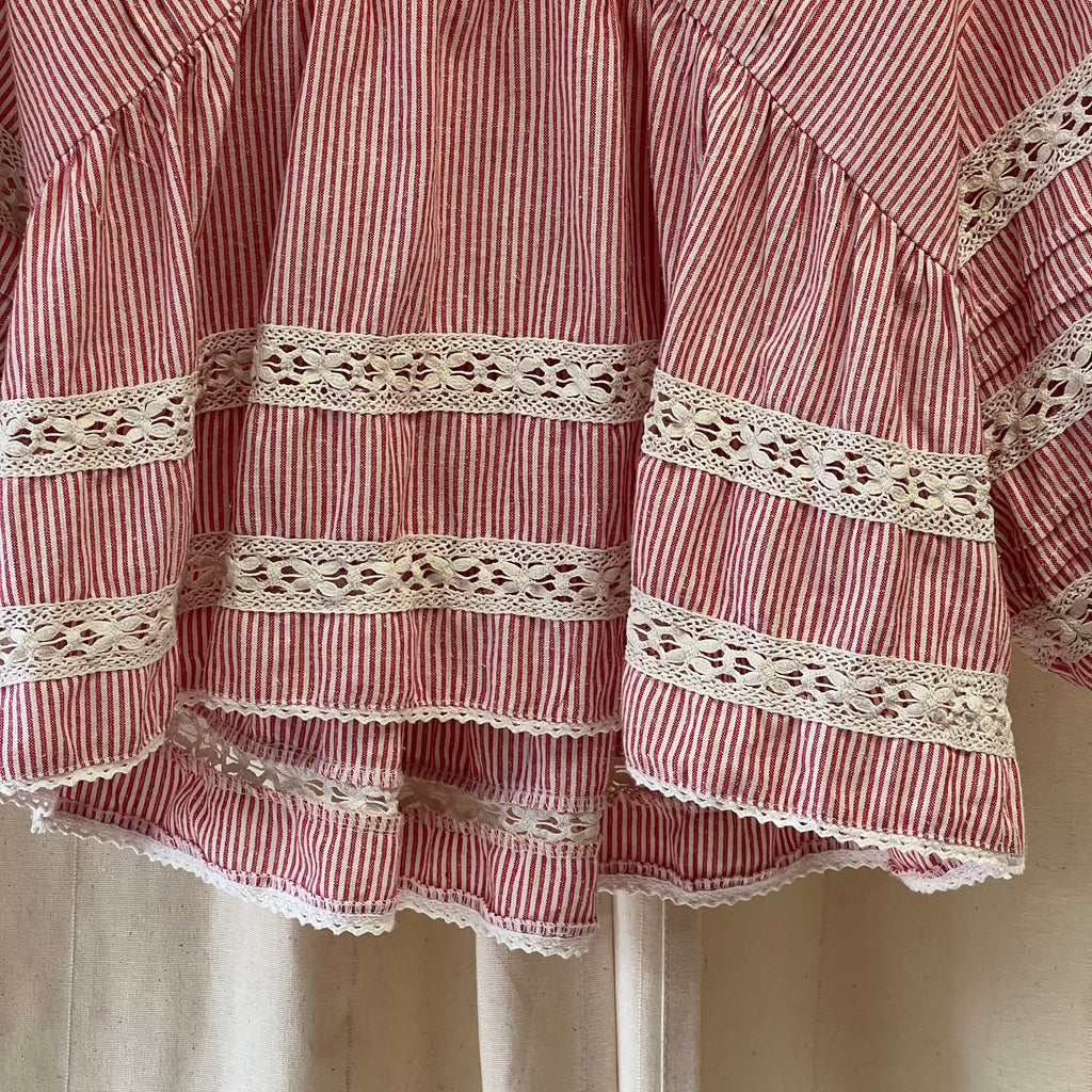 Rose and Rose blouse in red and cream stripes with crochet panels