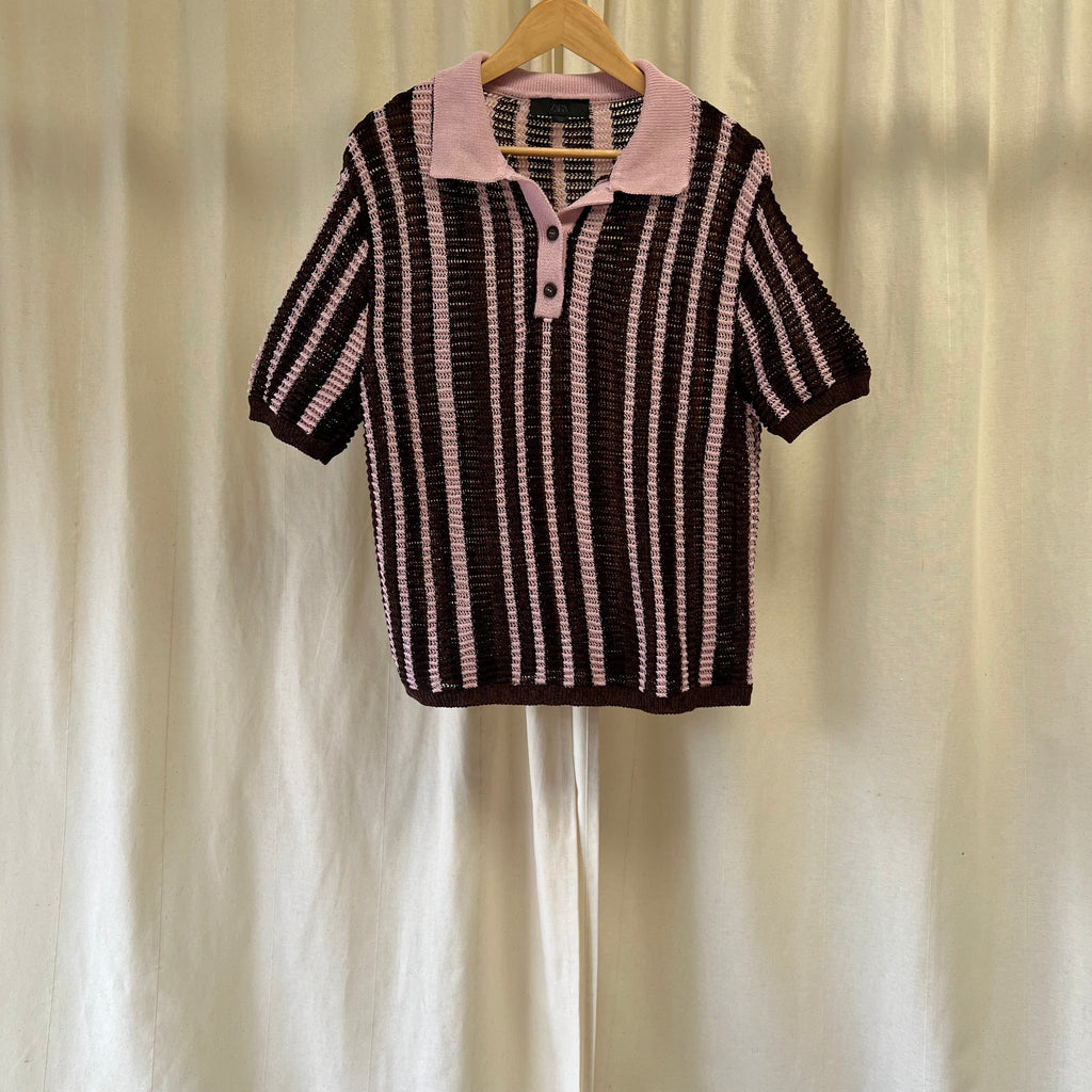 Zara loose knit shirt and shorts set in brown and pink