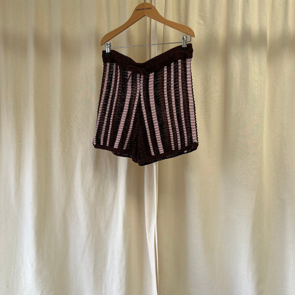 Zara loose knit shirt and shorts set in brown and pink