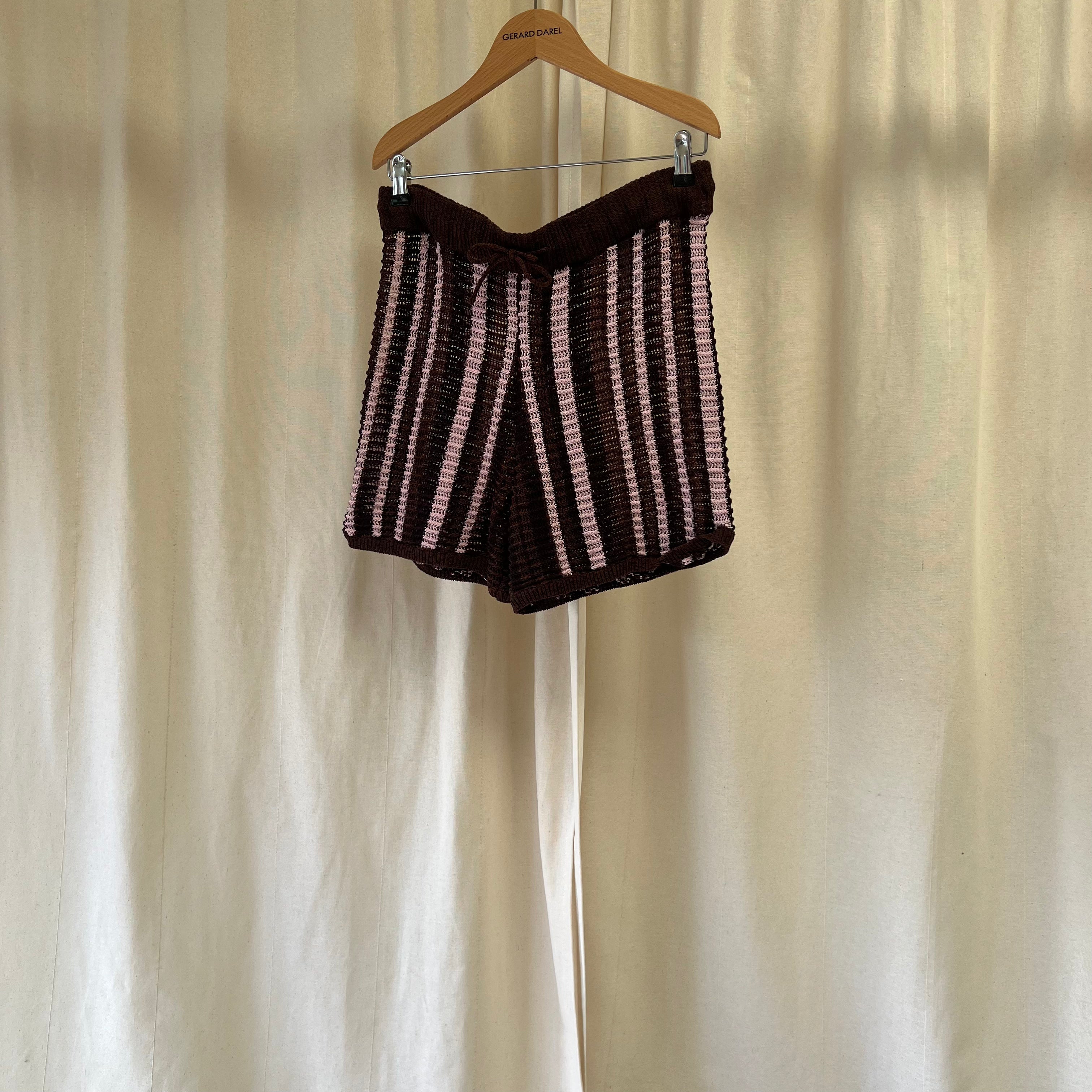 Zara loose knit shirt and shorts set in brown and pink