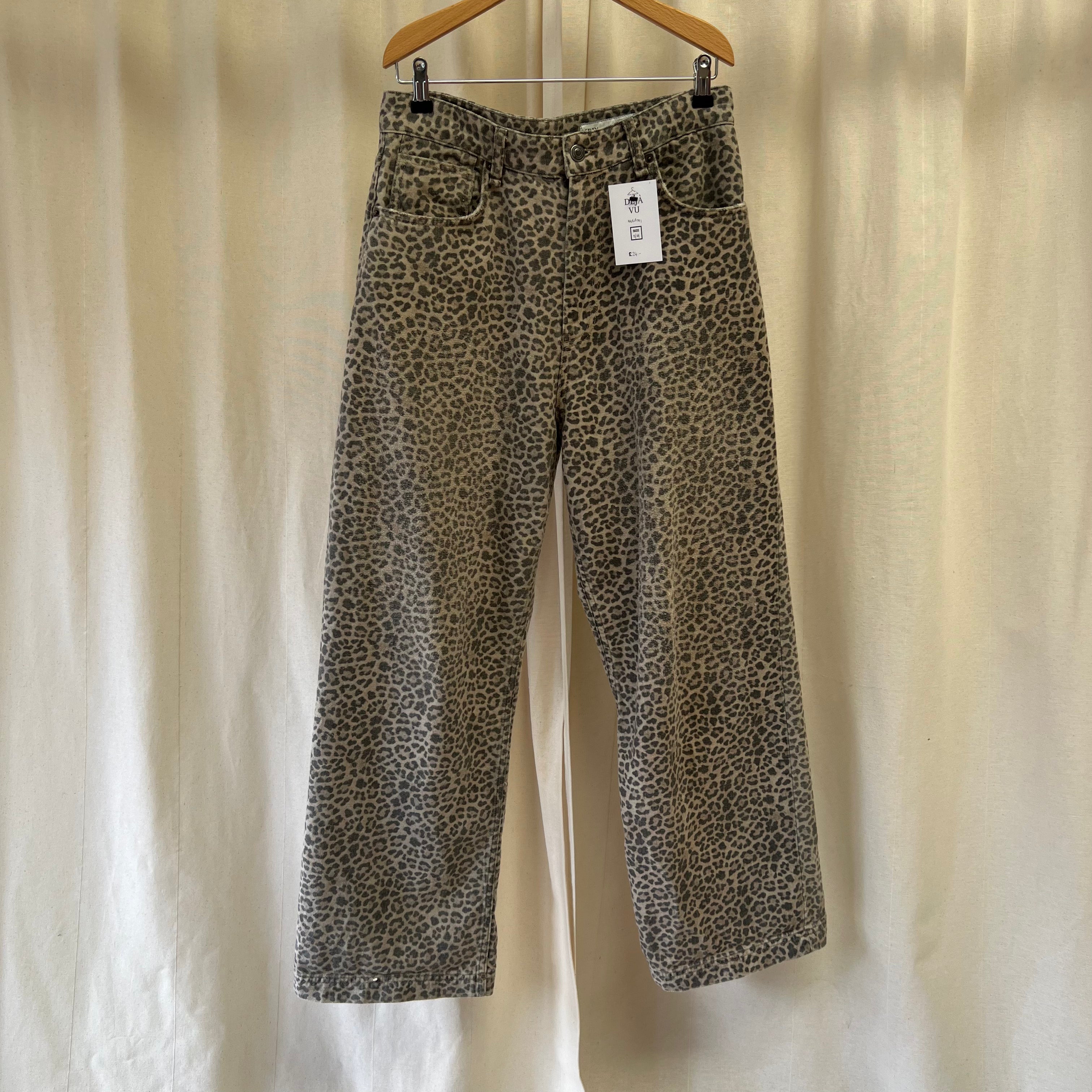 Zara wide leg jeans in leopard print muted brown