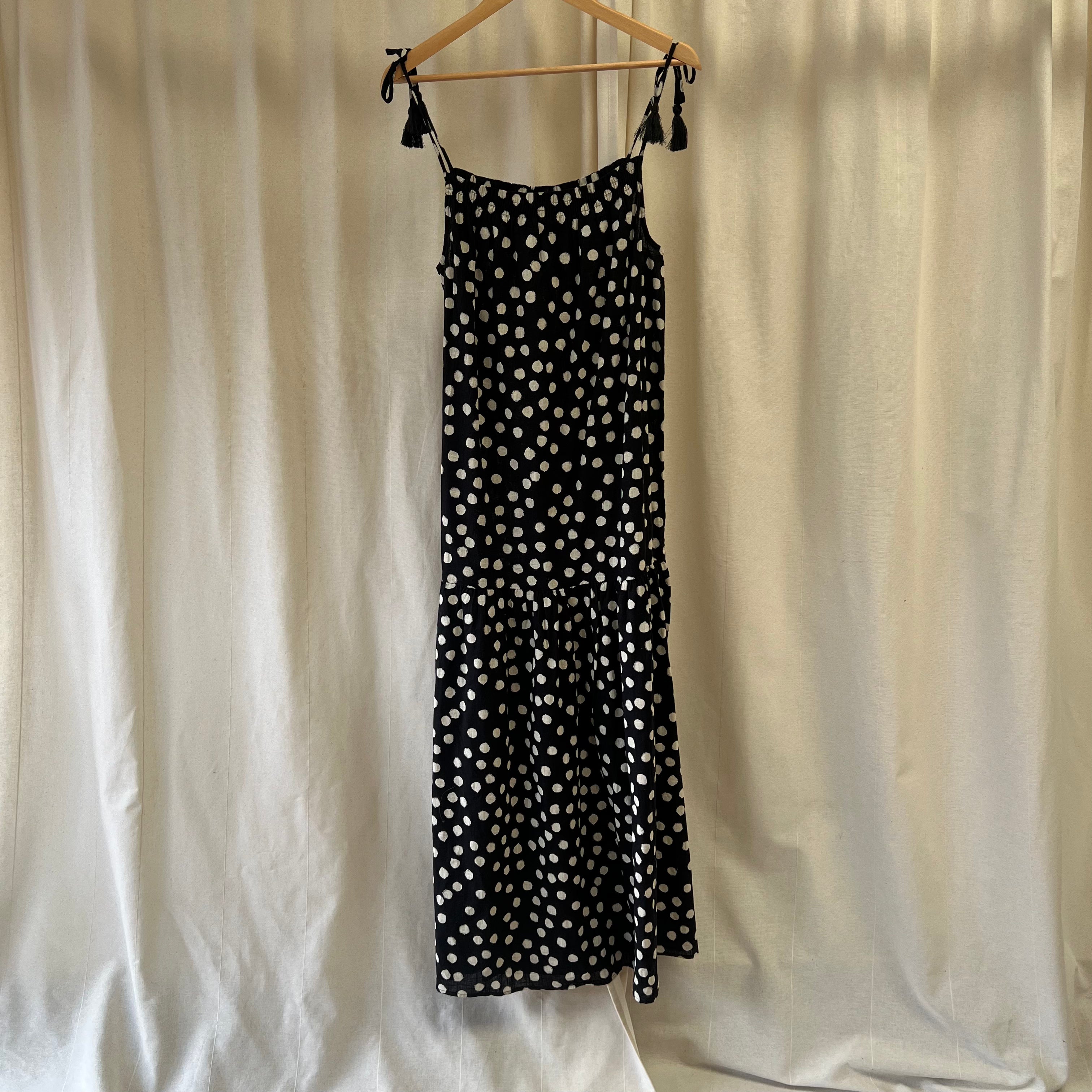 Next polka dot strap maxi dress in black and cream