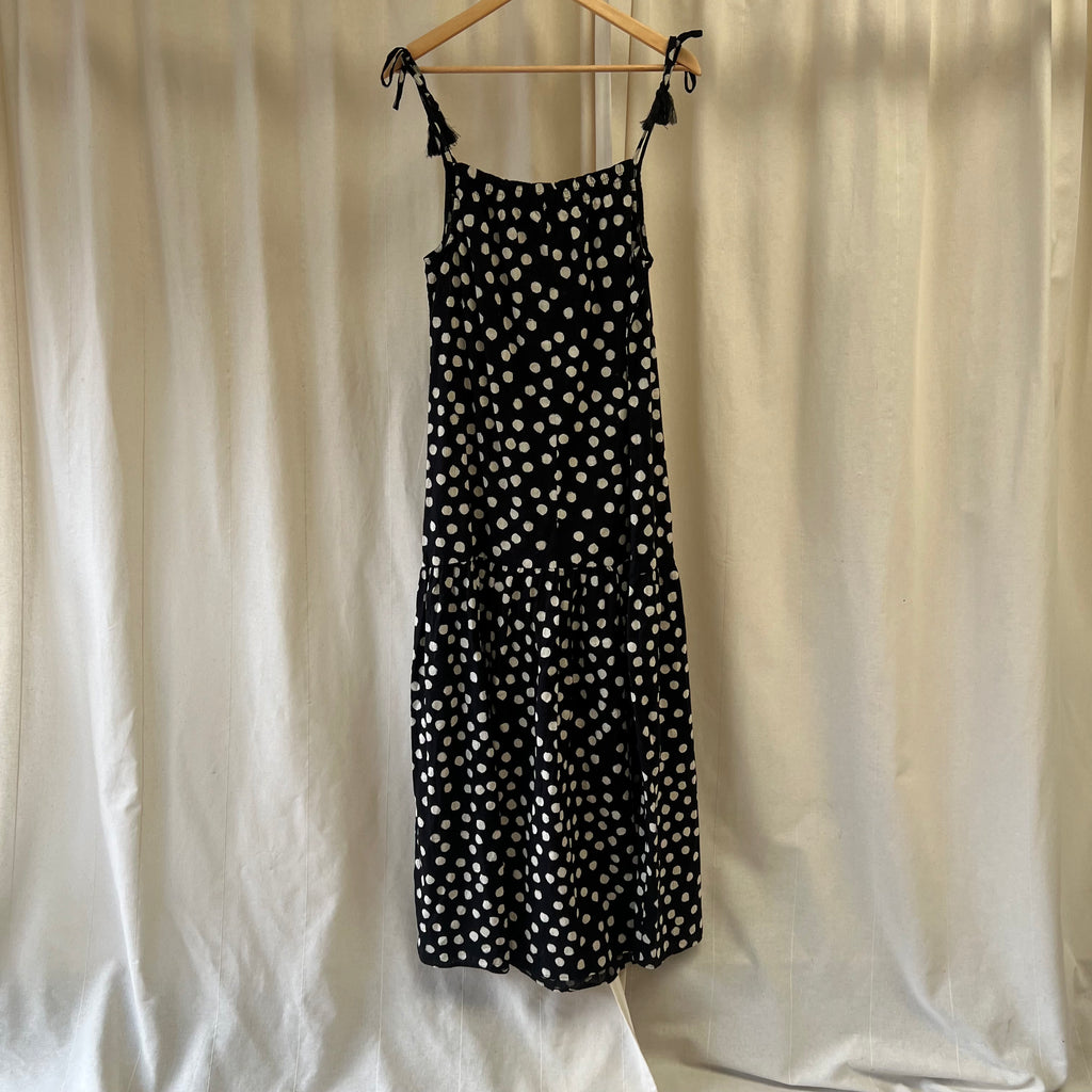 Next polka dot strap maxi dress in black and cream