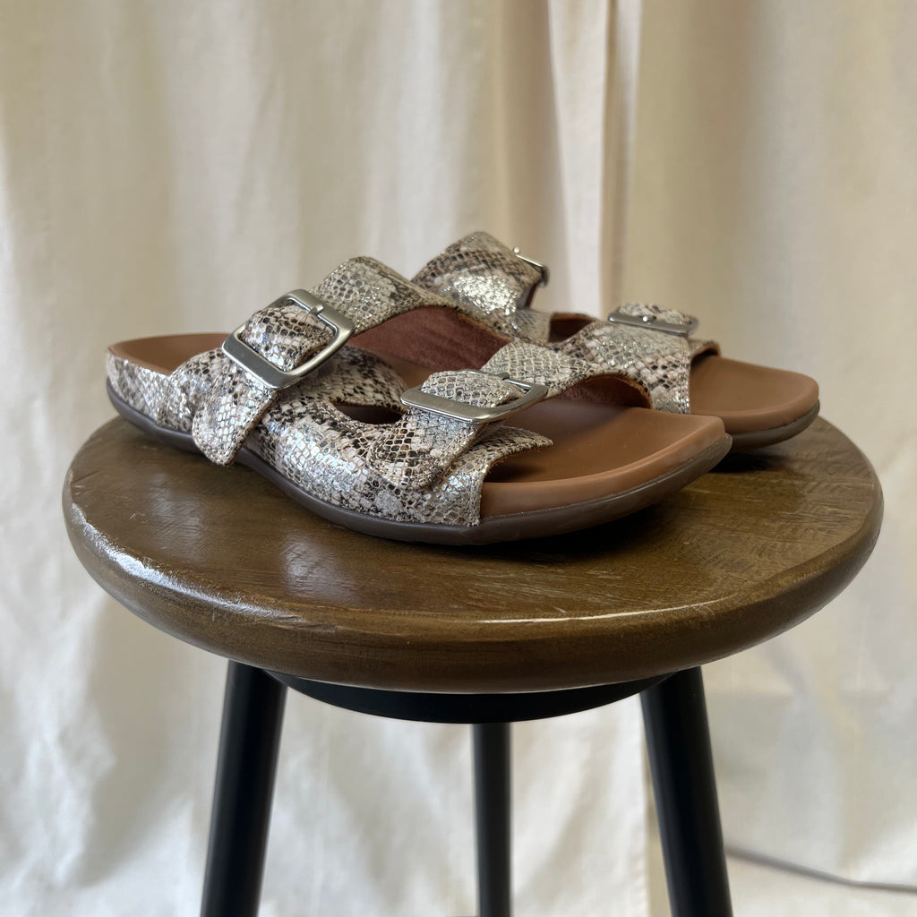Strive two strap flat sandals in snake skin