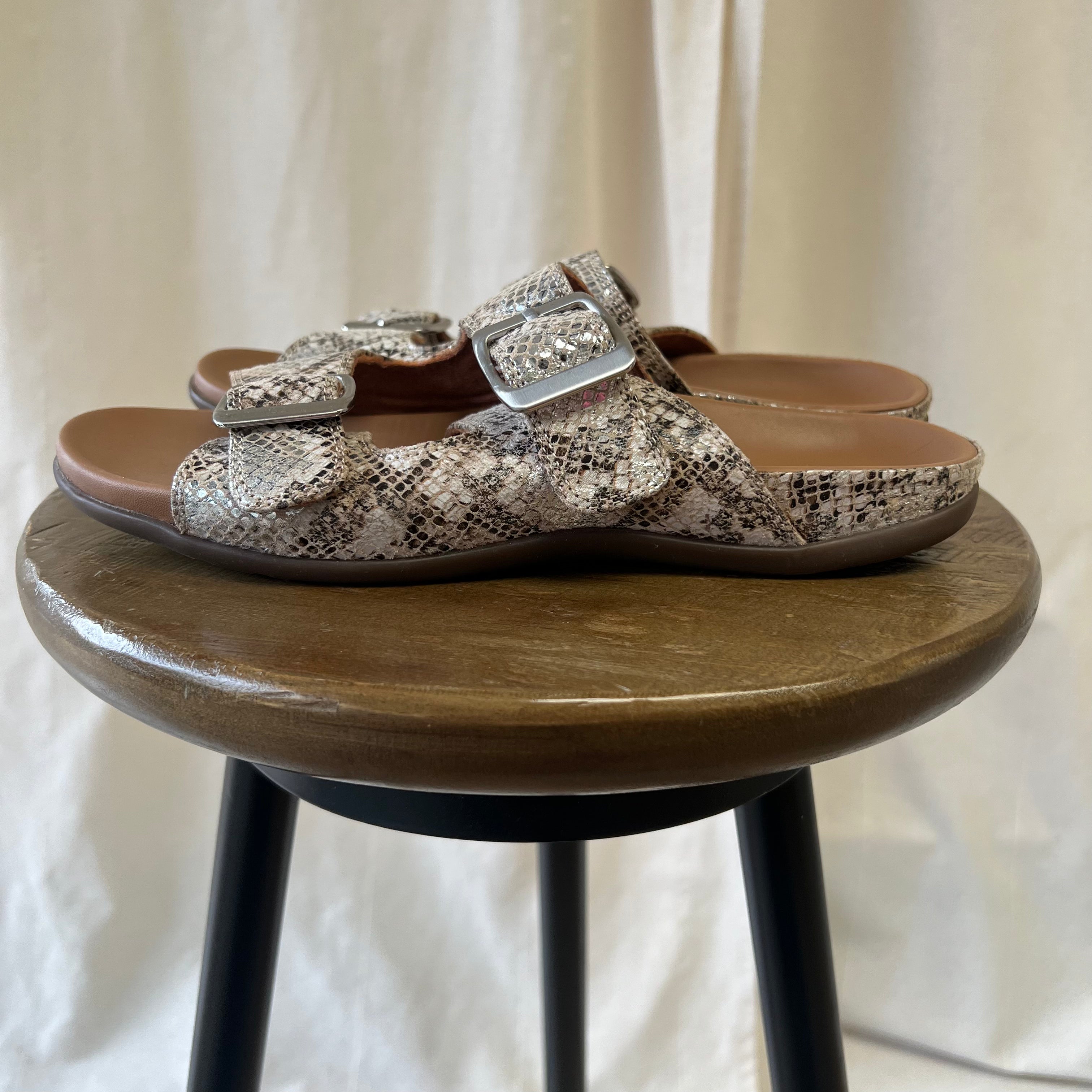 Strive two strap flat sandals in snake skin