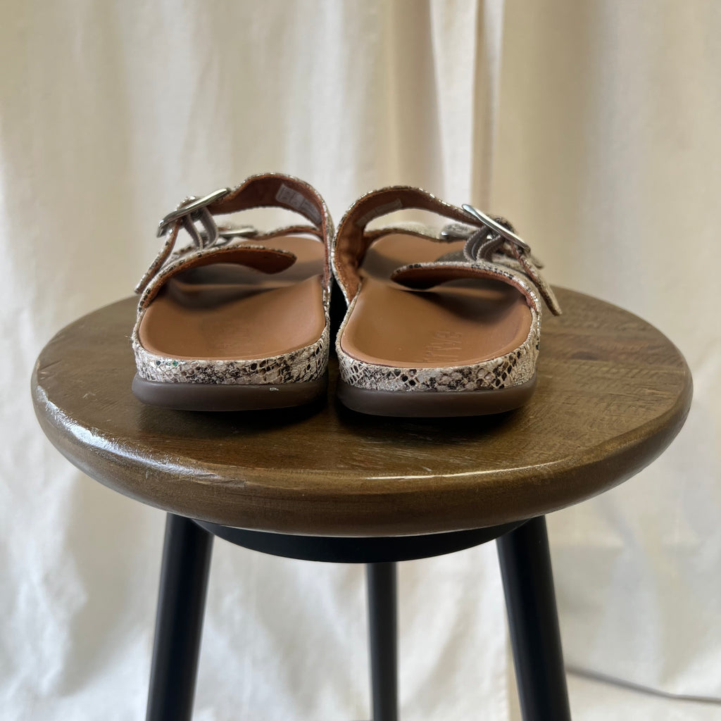 Strive two strap flat sandals in snake skin