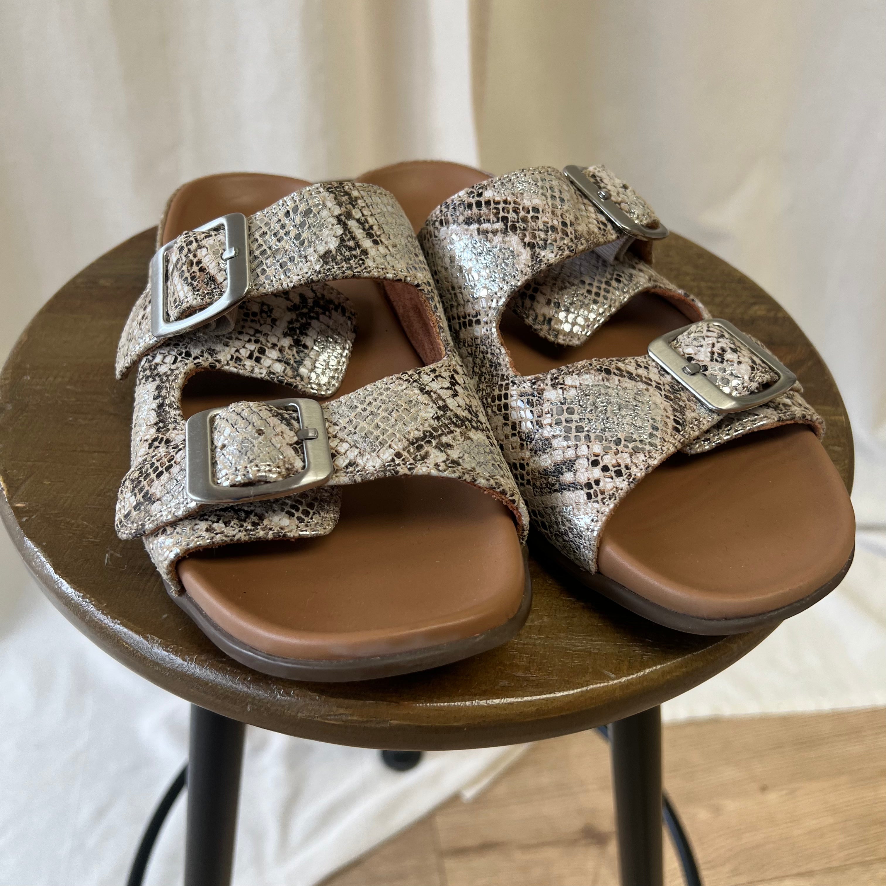Strive two strap flat sandals in snake skin