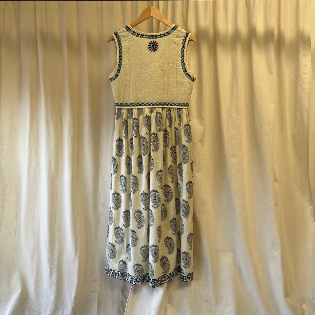 Maison Hotel cream with blue embroidery waistcoat top maxi dress