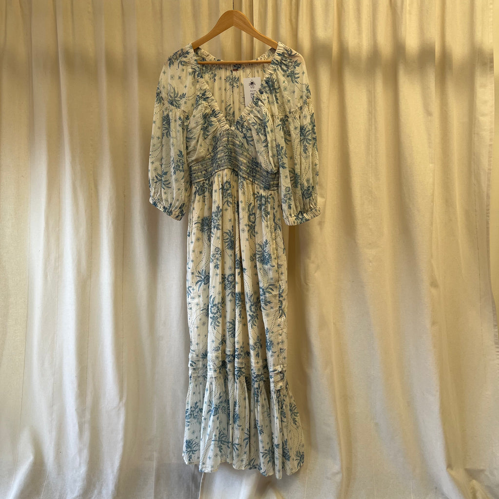 Free People cream and blue floral maxi dress
