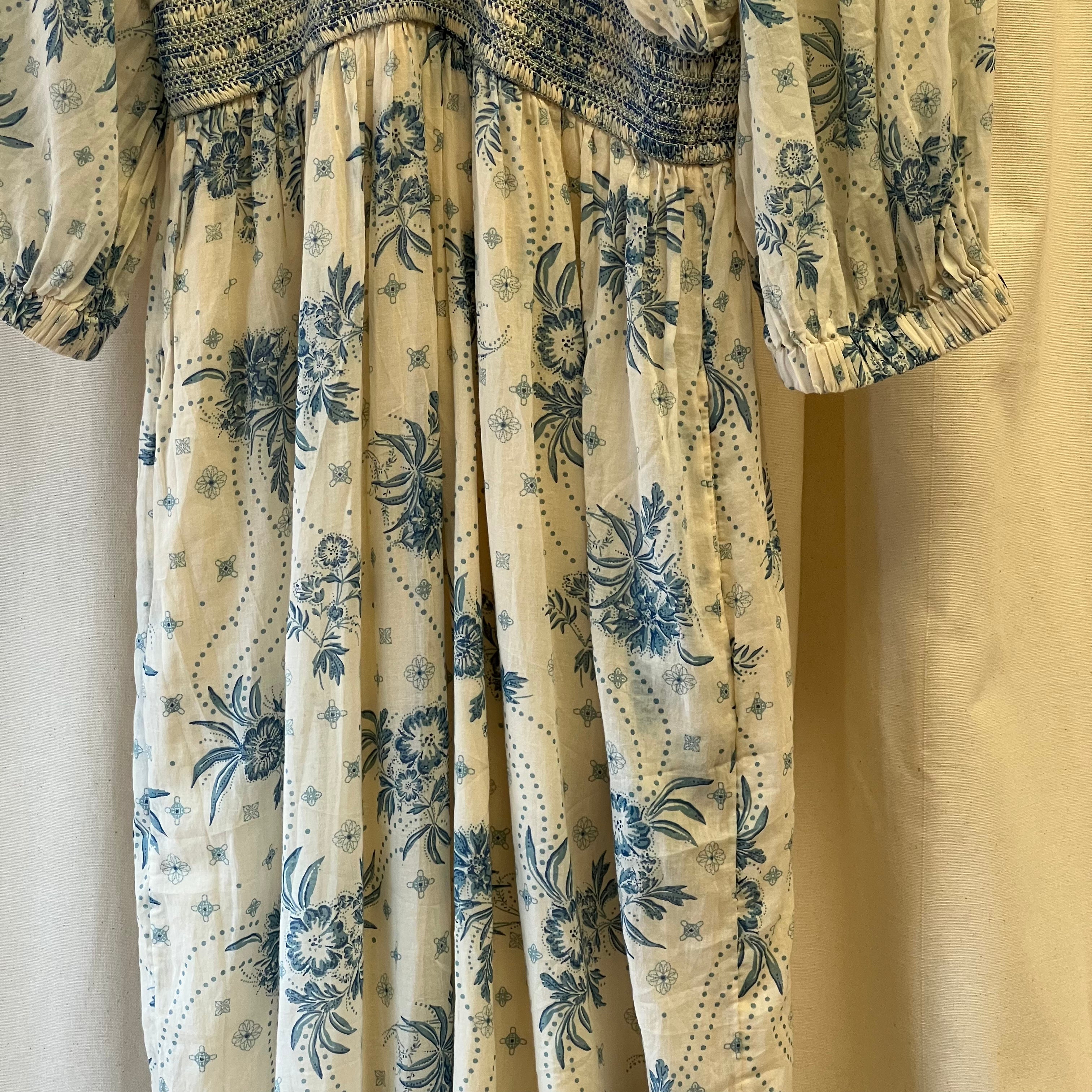 Free People cream and blue floral maxi dress
