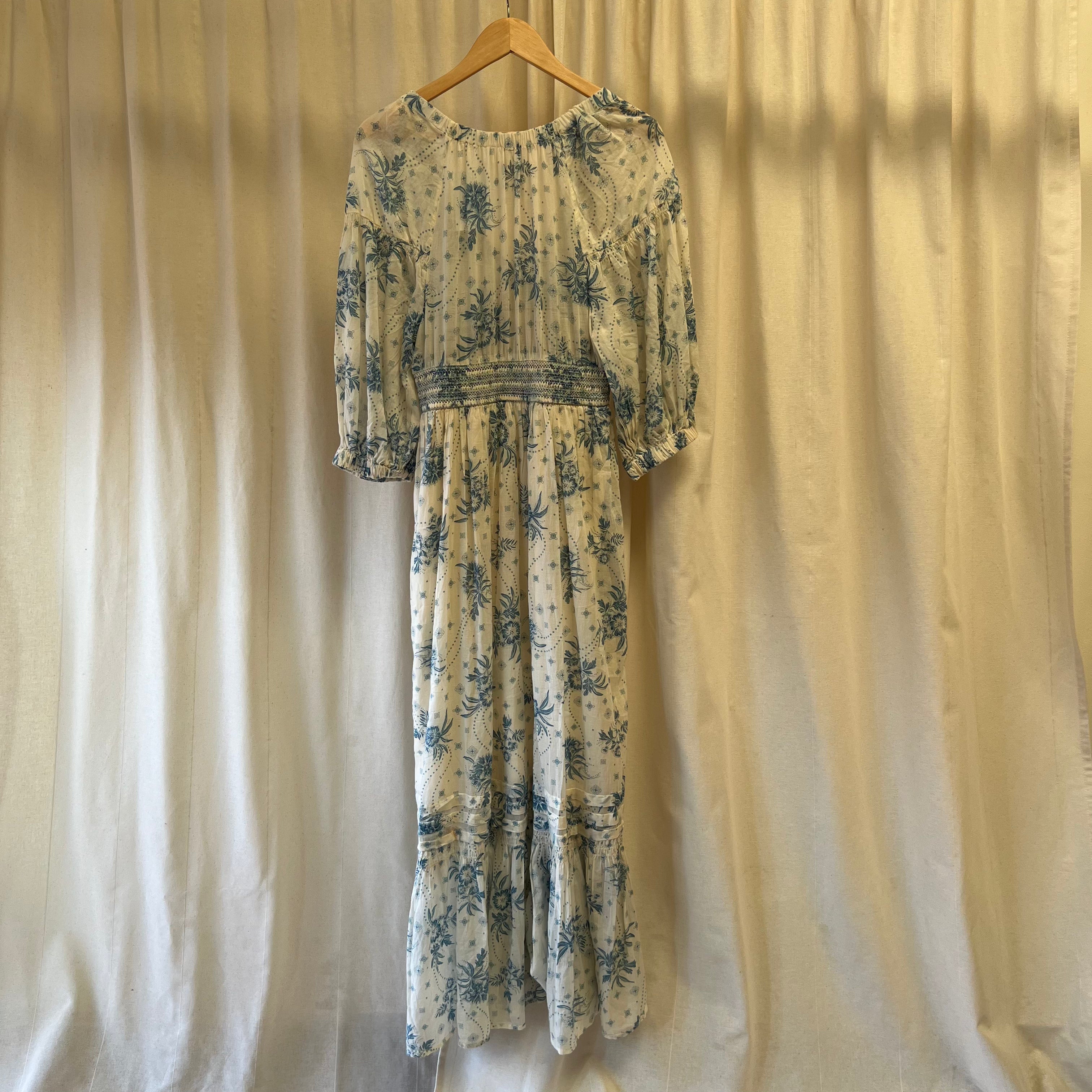 Free People cream and blue floral maxi dress
