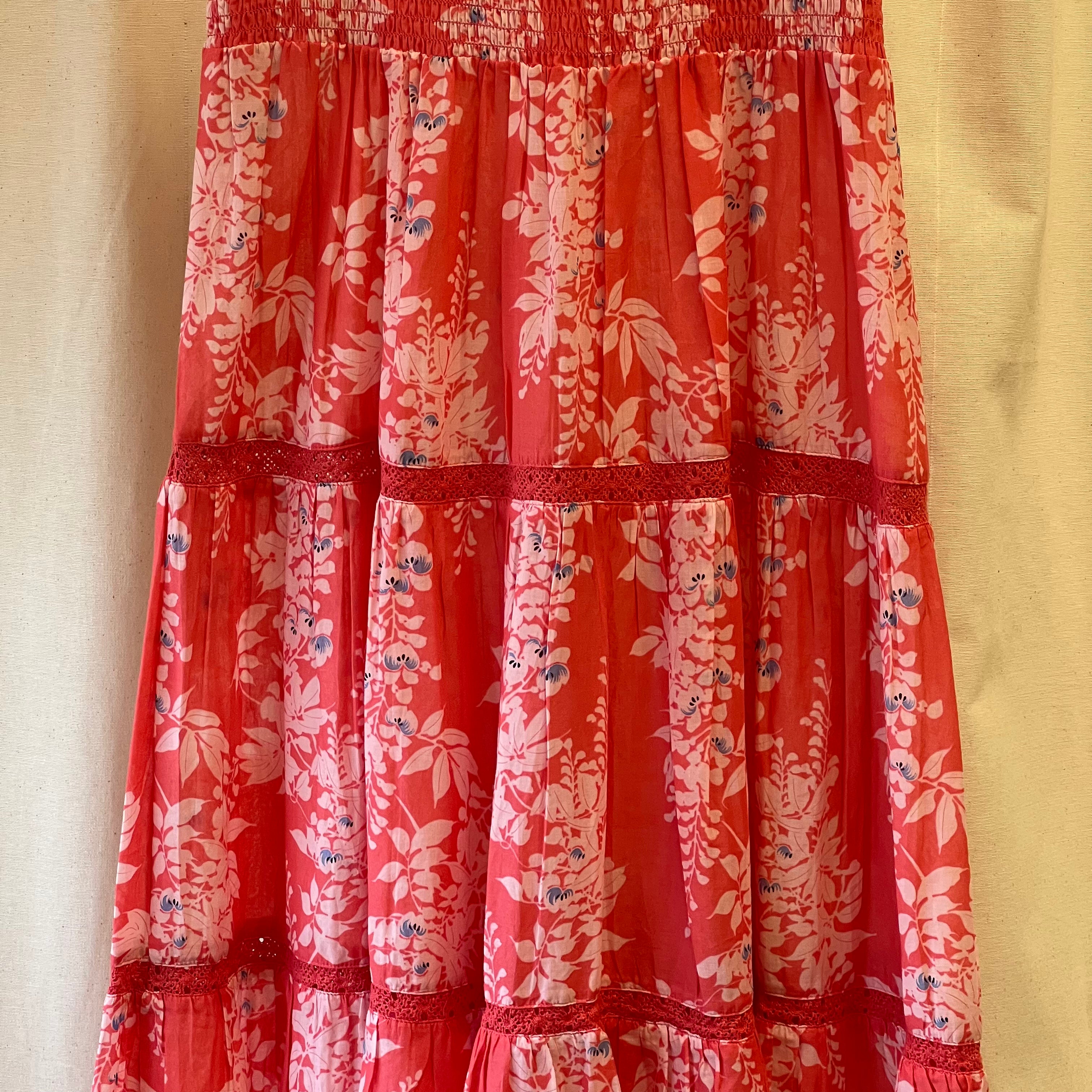 Per Una coral and white floral strappy dress with crochet panels
