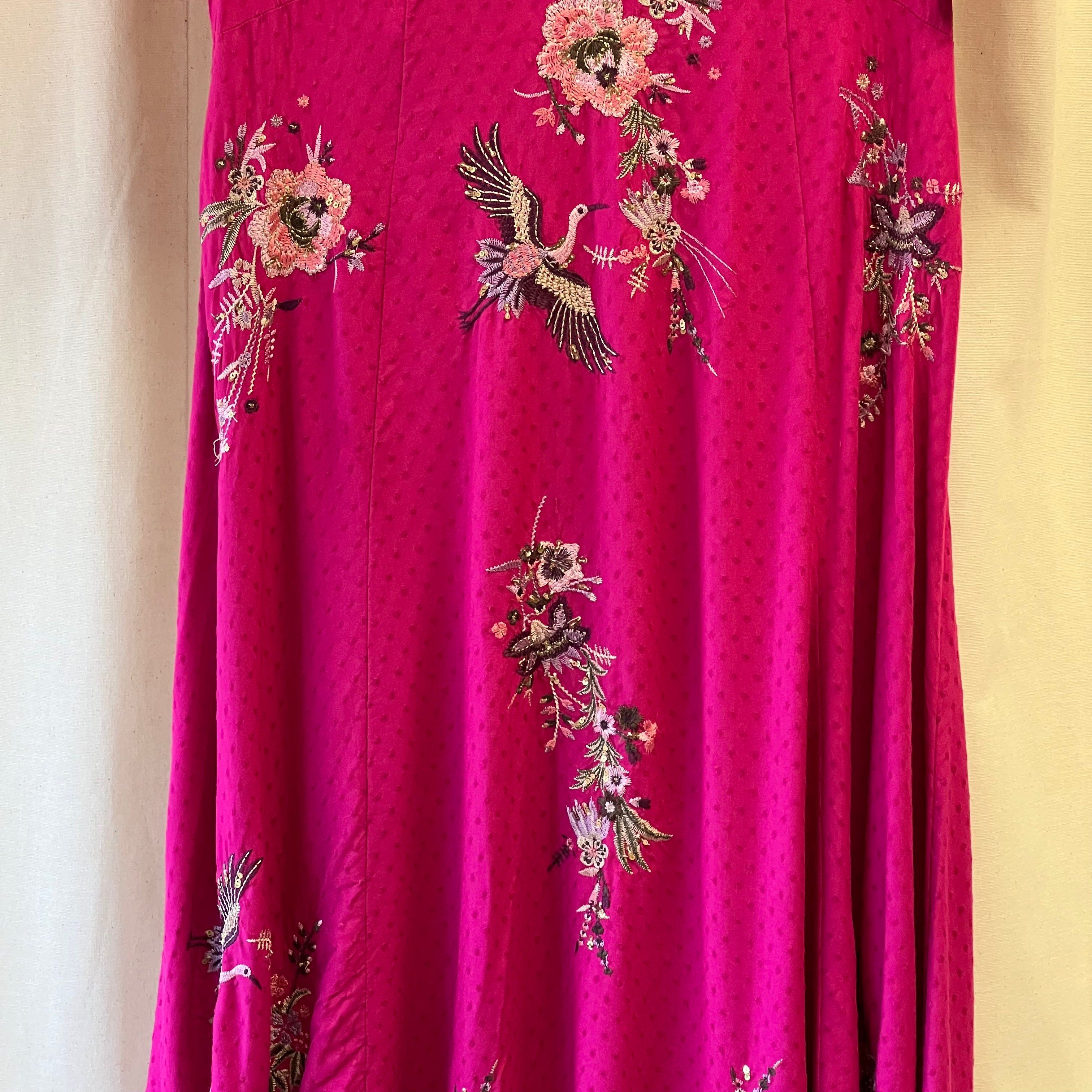 Monsoon hot pink with embroidery short sleeve maxi dress