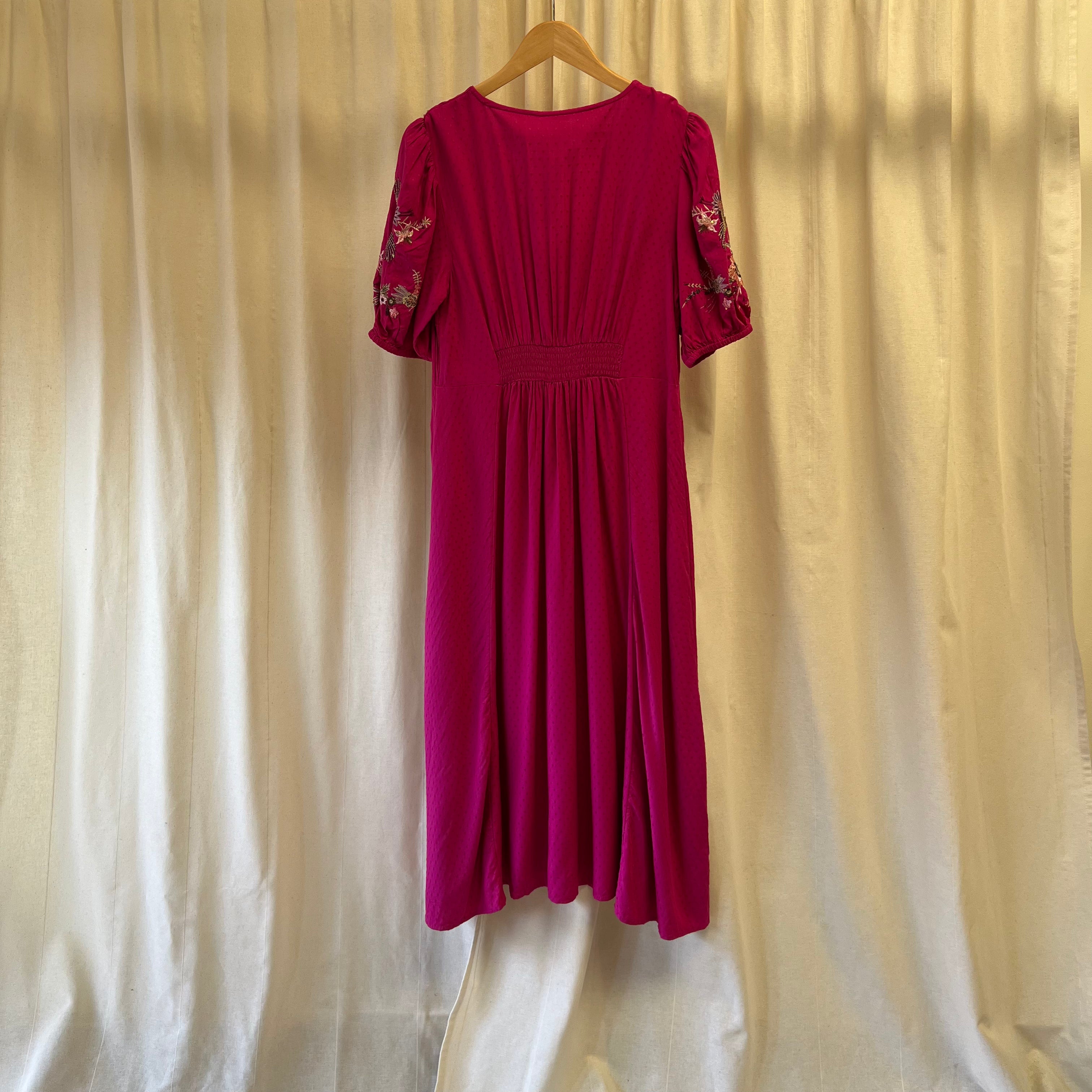 Monsoon hot pink with embroidery short sleeve maxi dress