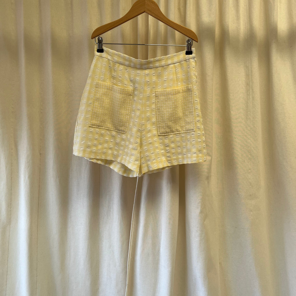 Pinkie yellow and white gingham high waisted shorts