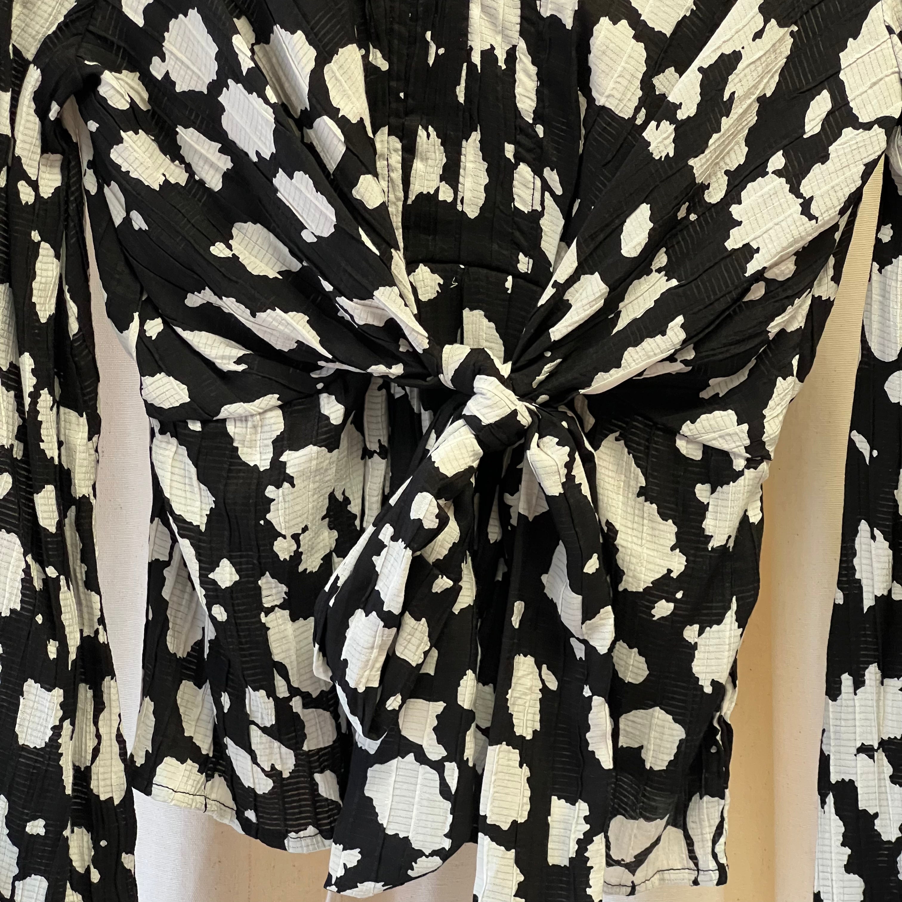 River Island black pleated front blouse long sleeves with white spots