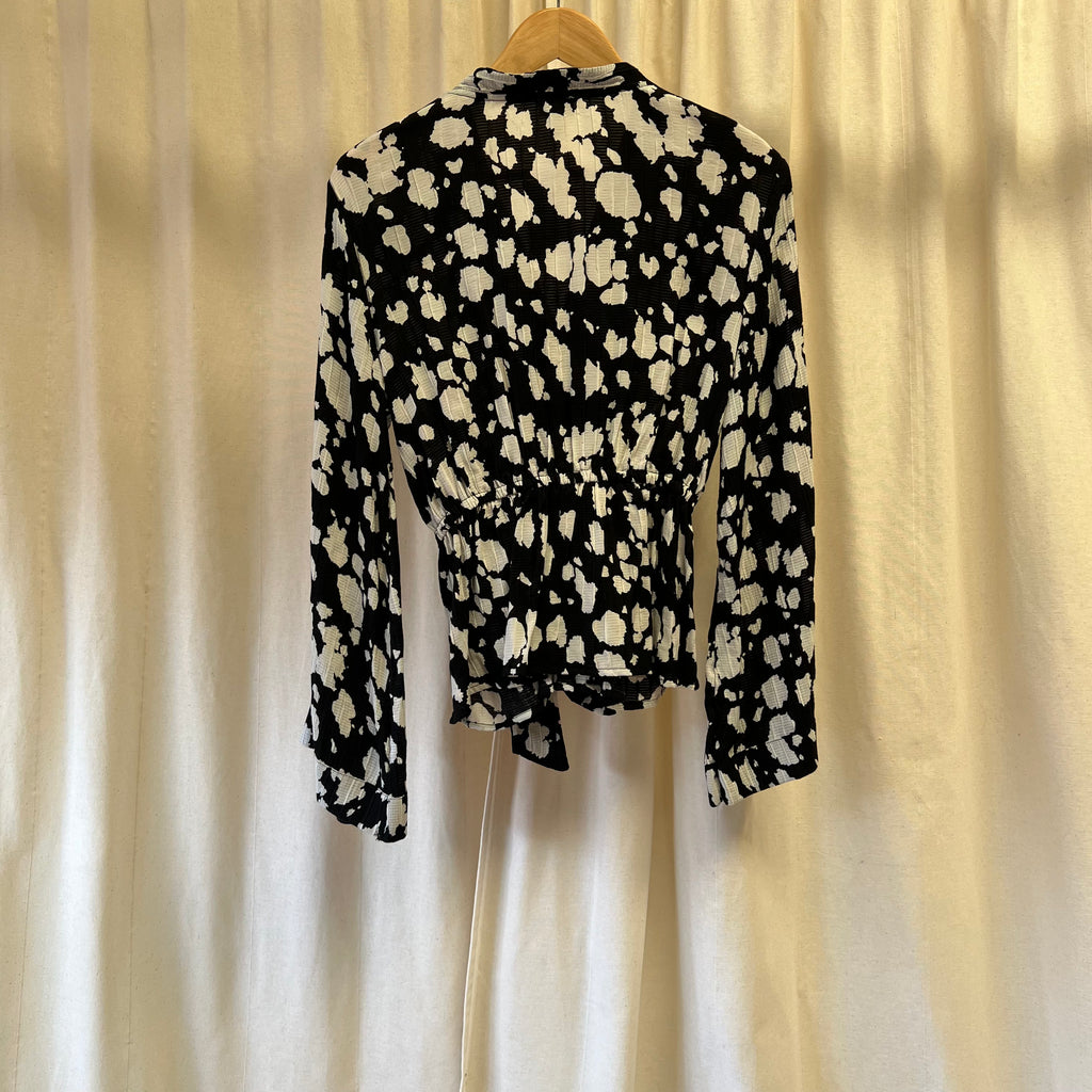 River Island black pleated front blouse long sleeves with white spots