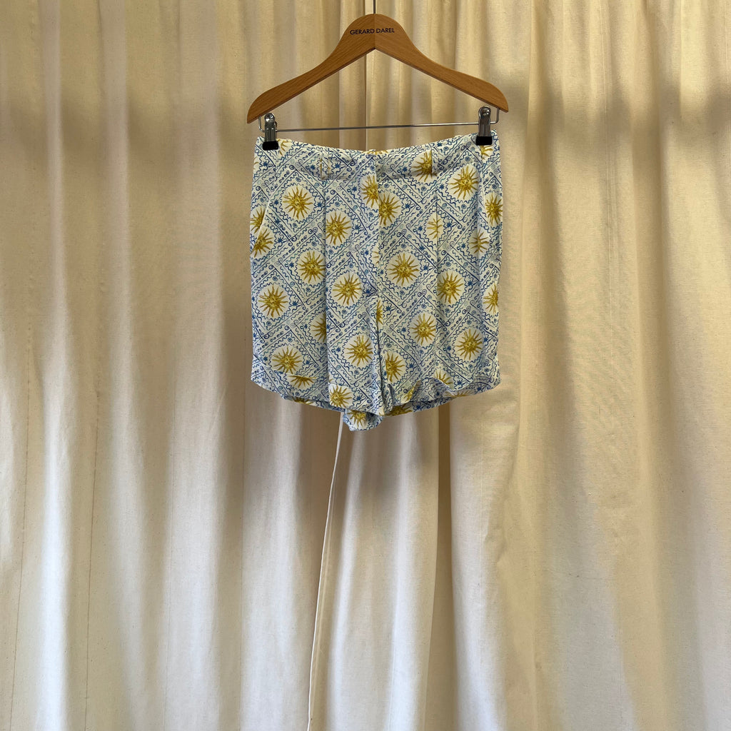 Rixo Amina white with blue sun print blouse and shorts set