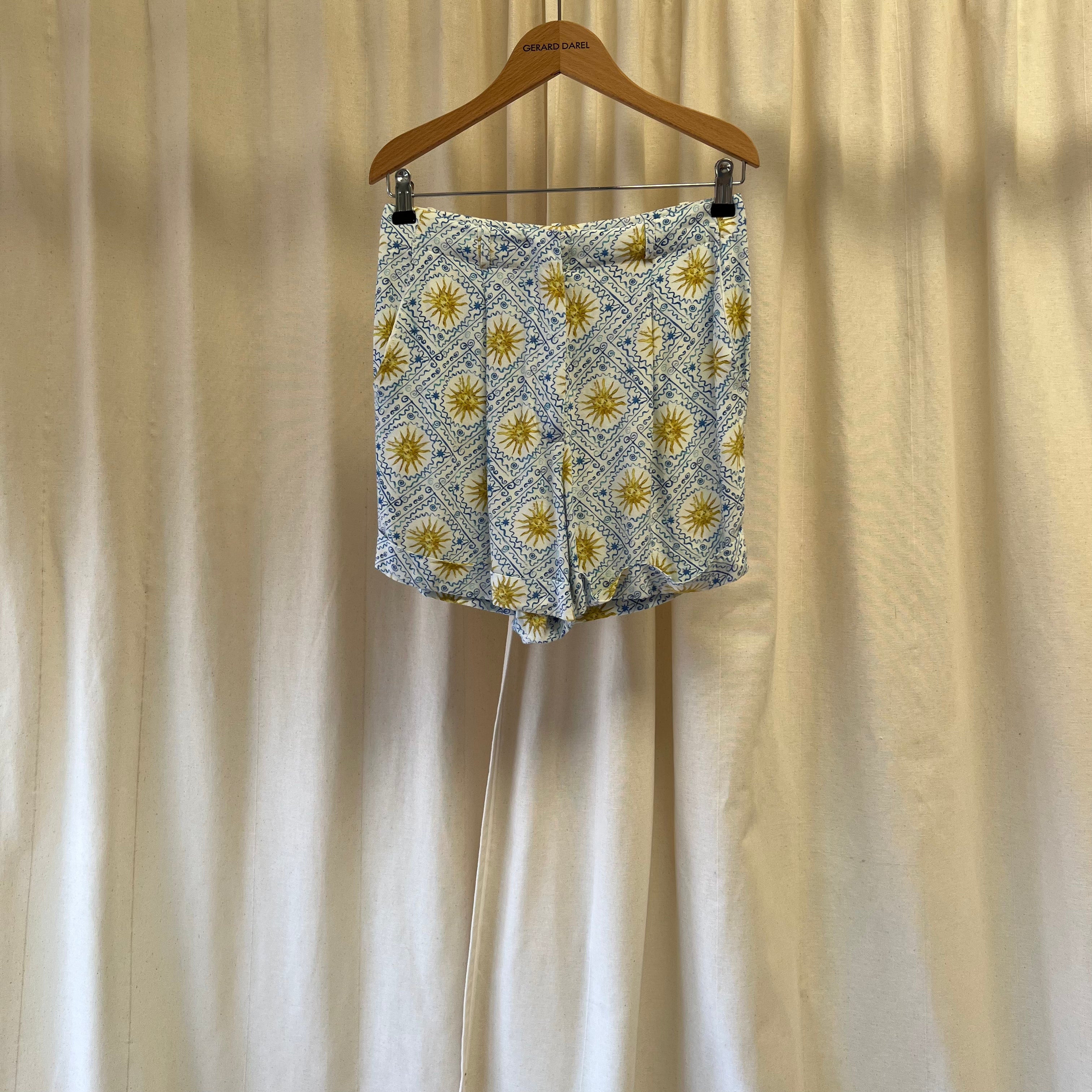Rixo Amina white with blue sun print blouse and shorts set