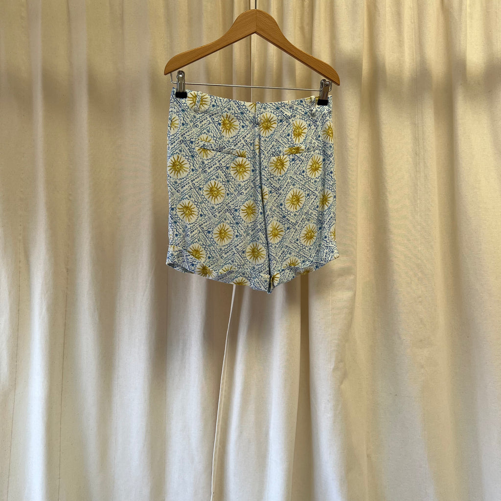 Rixo Amina white with blue sun print blouse and shorts set