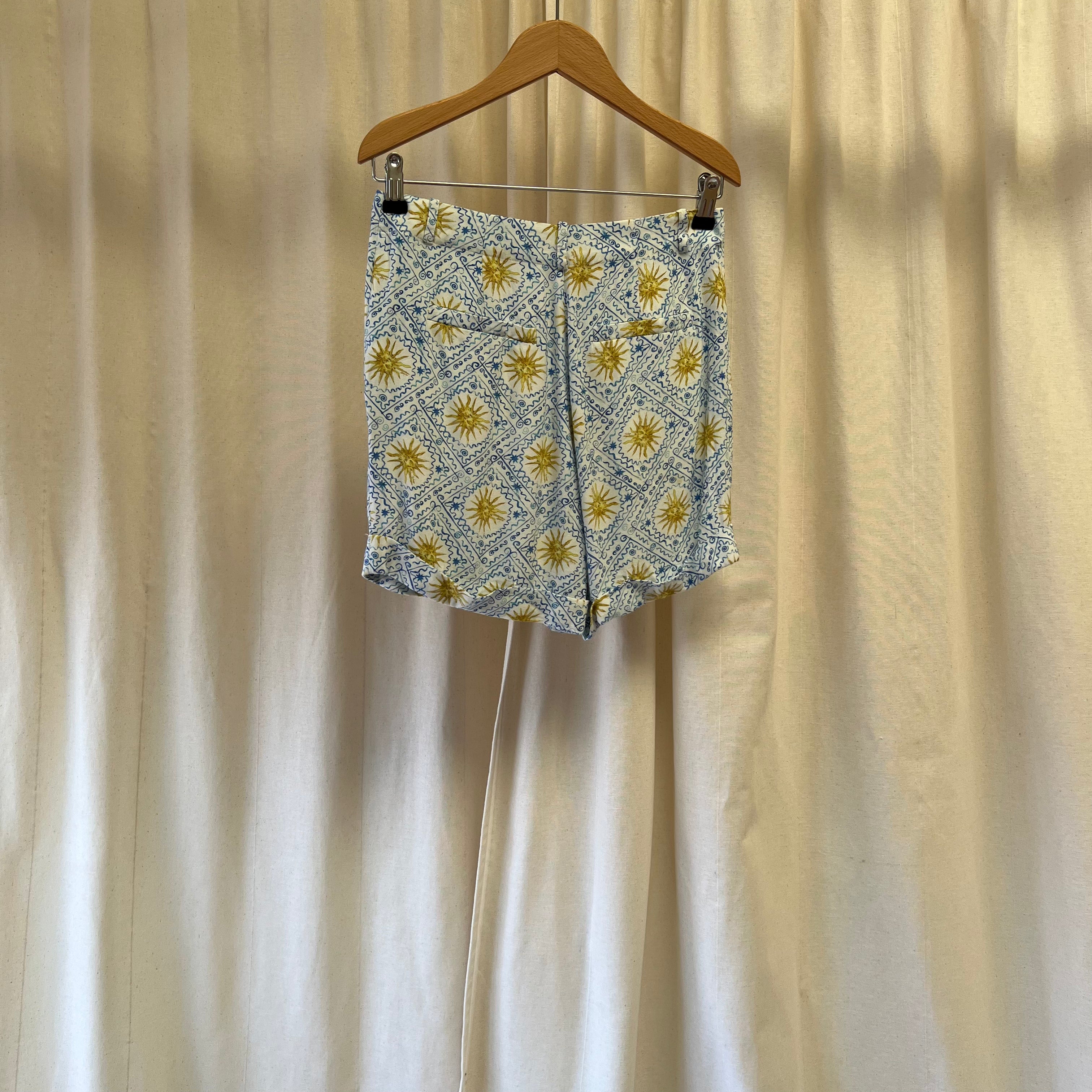 Rixo Amina white with blue sun print blouse and shorts set