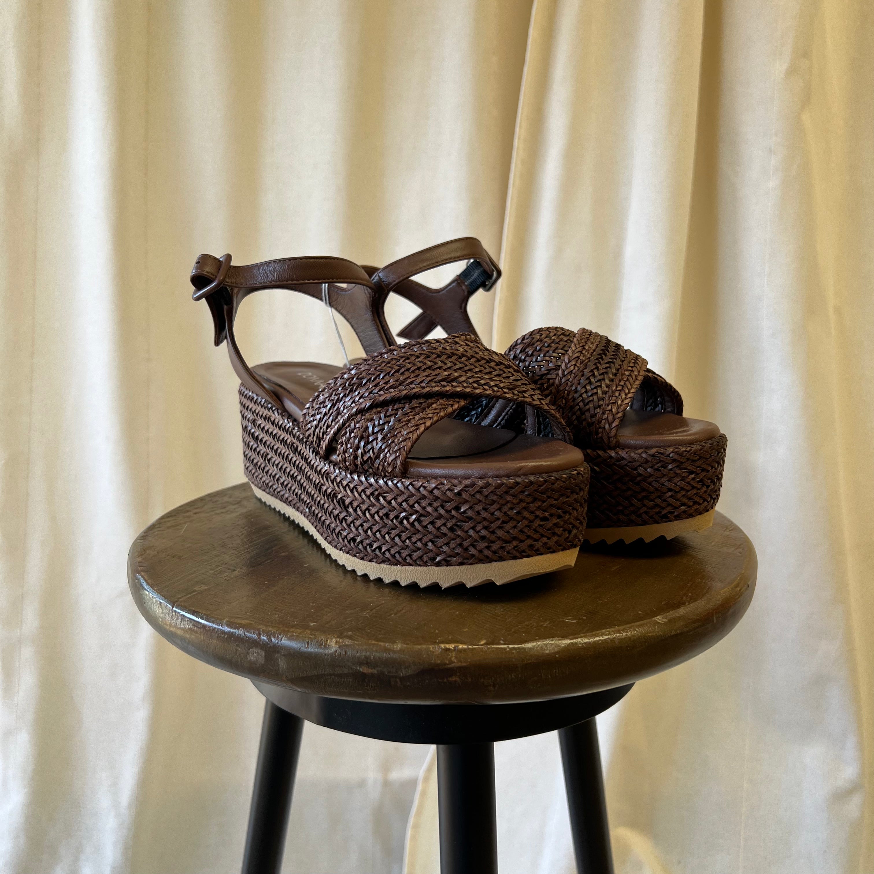 Donnalei dark brown wicker platform sandals
