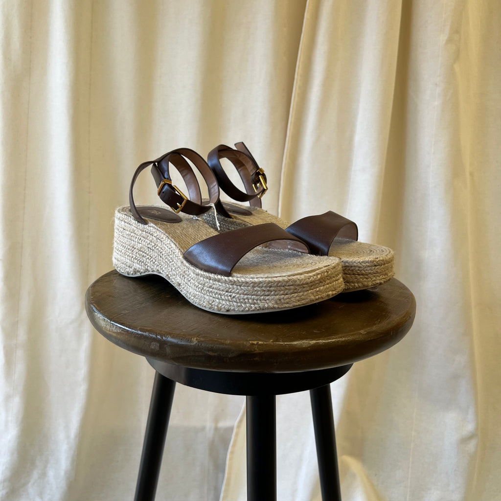 Zara espadrille jute wedges with brown straps