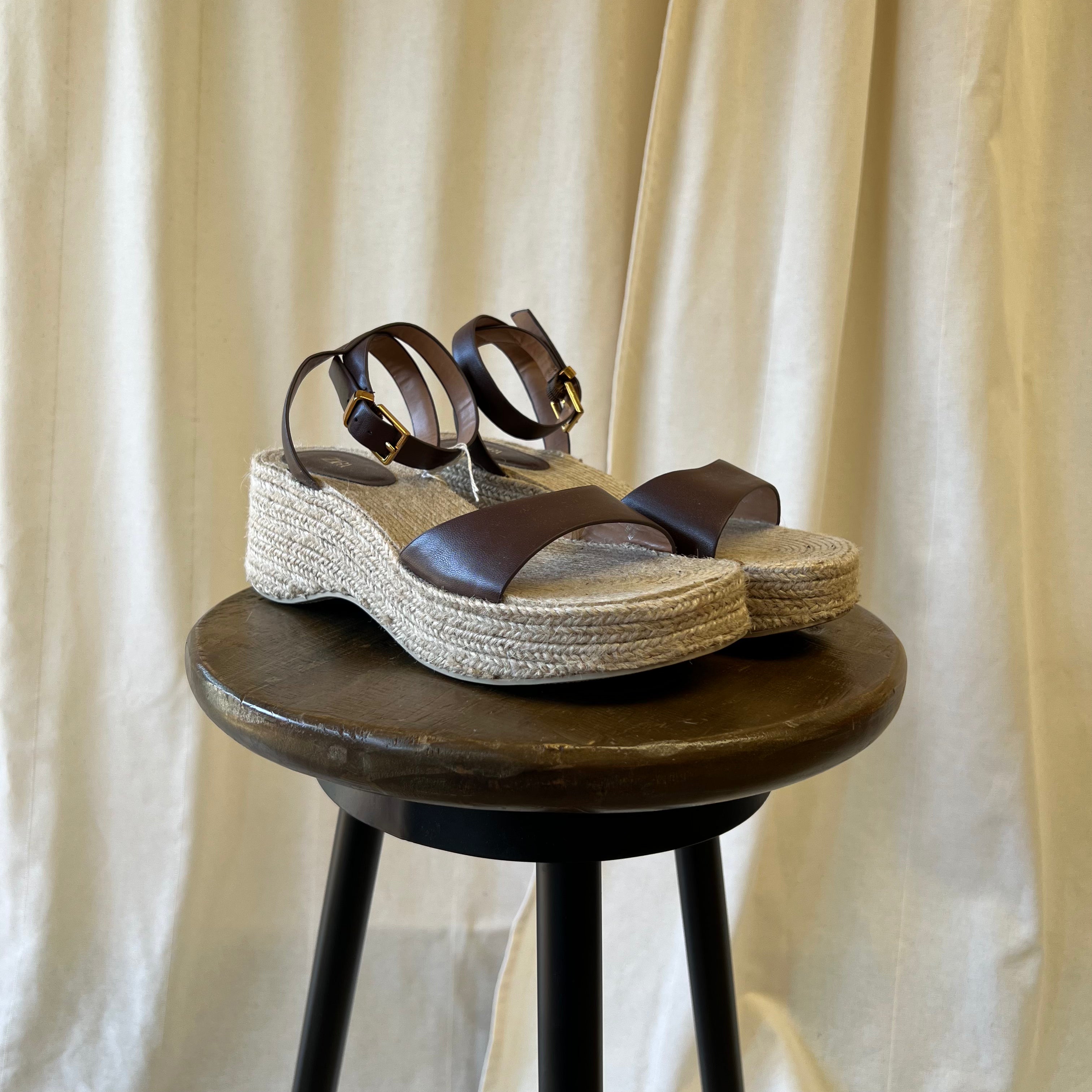 Zara espadrille jute wedges with brown straps