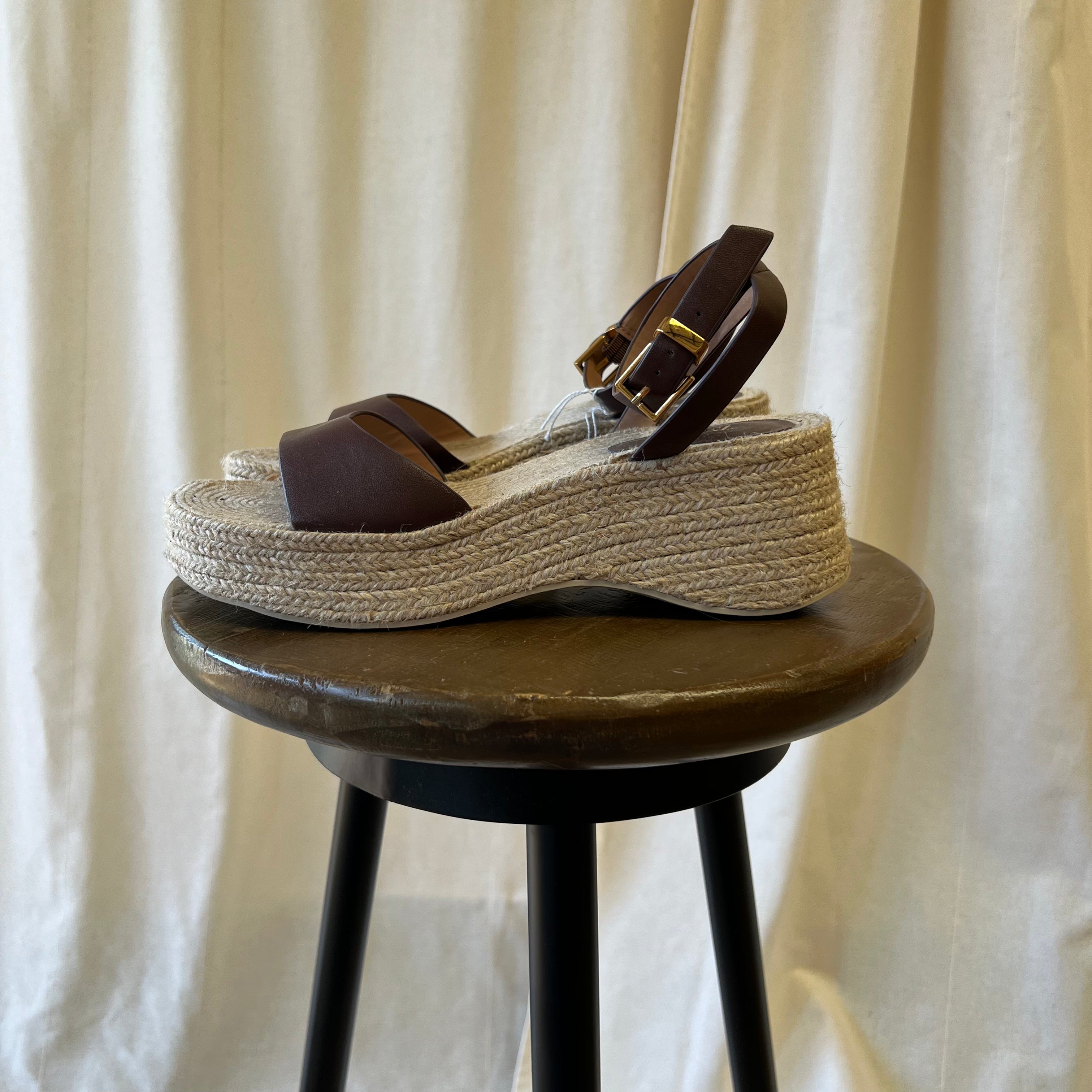 Zara espadrille jute wedges with brown straps