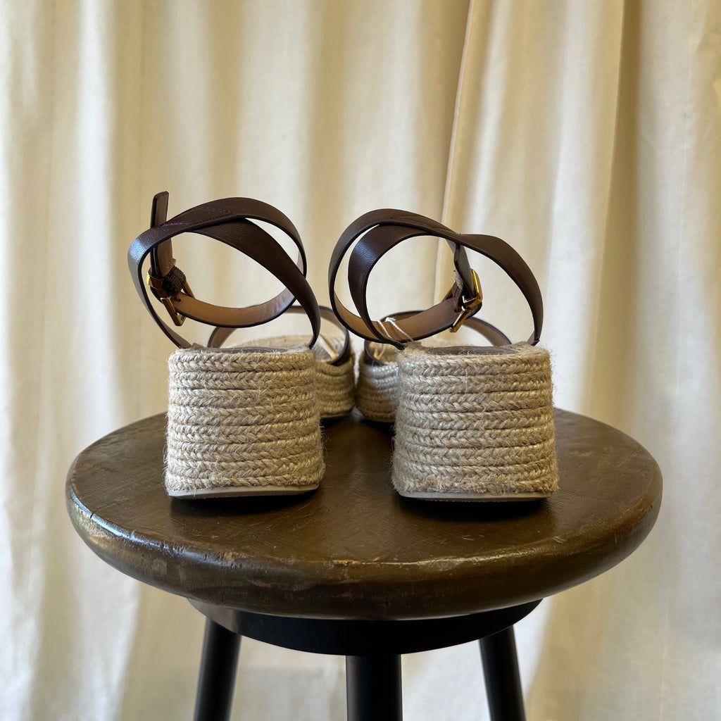 Zara espadrille jute wedges with brown straps
