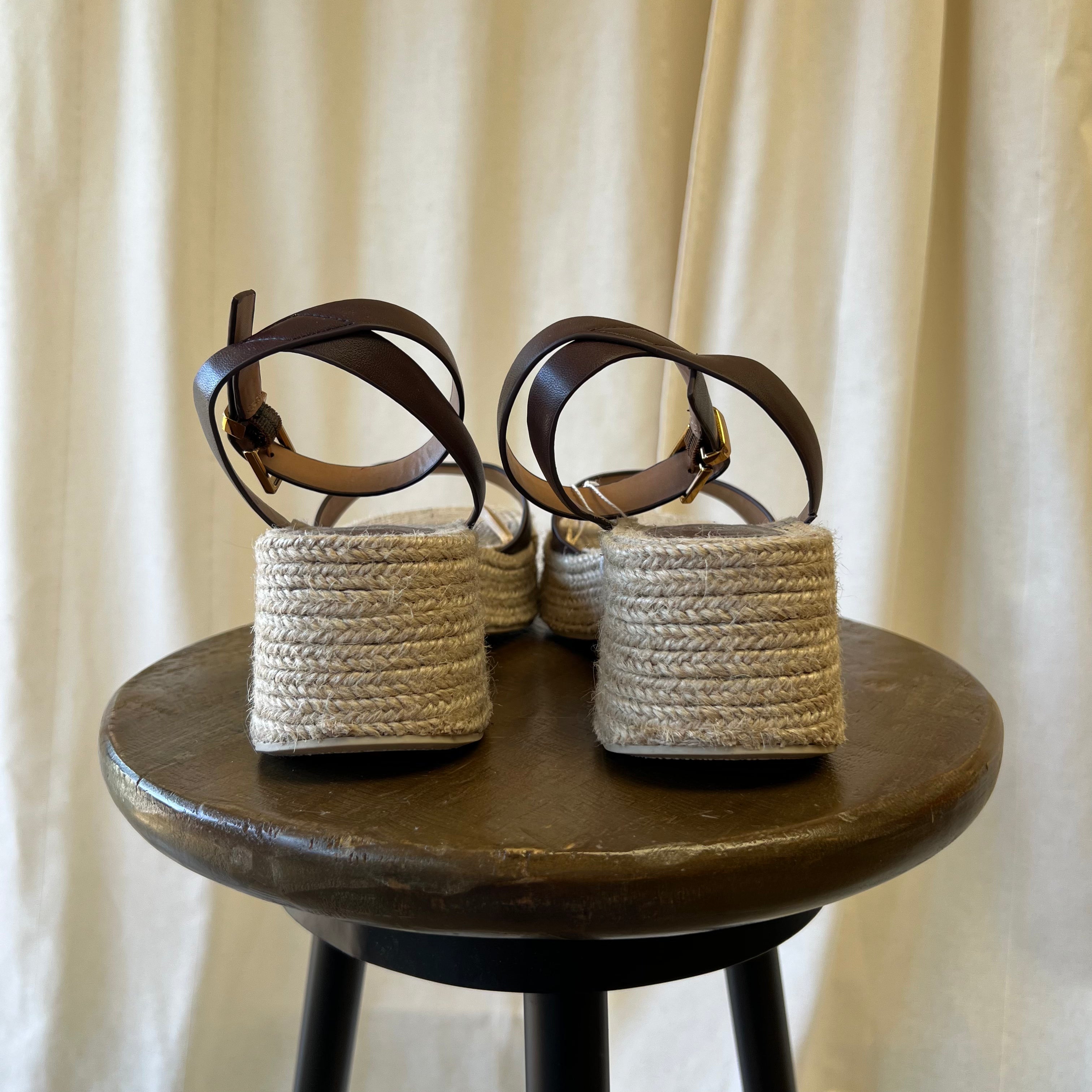 Zara espadrille jute wedges with brown straps