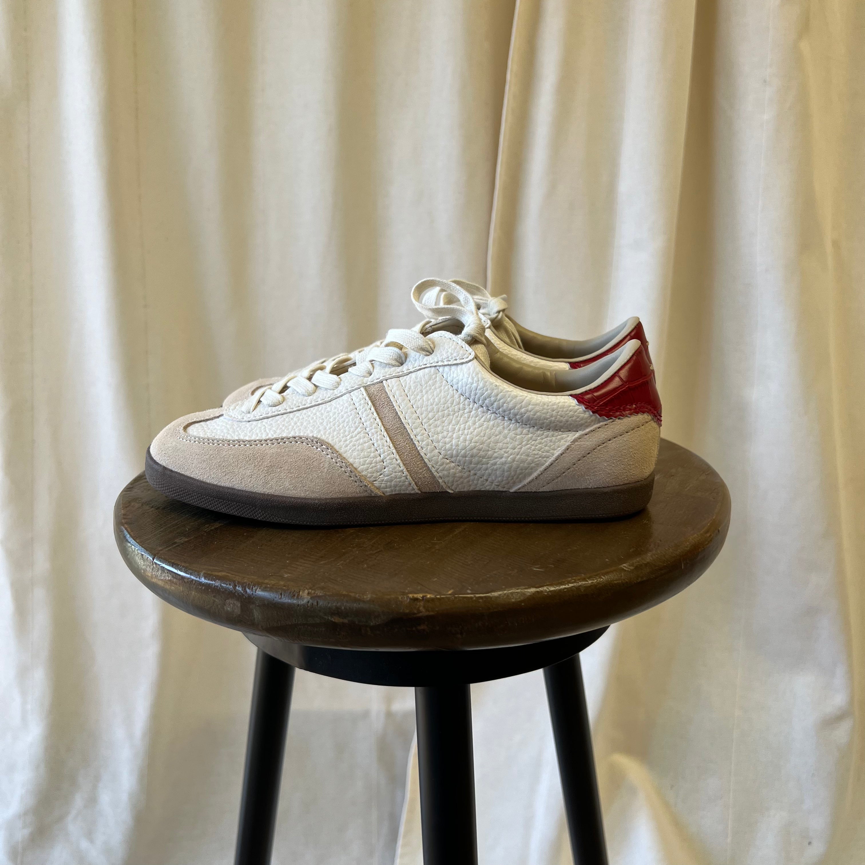 Zara cream with red heel trainers