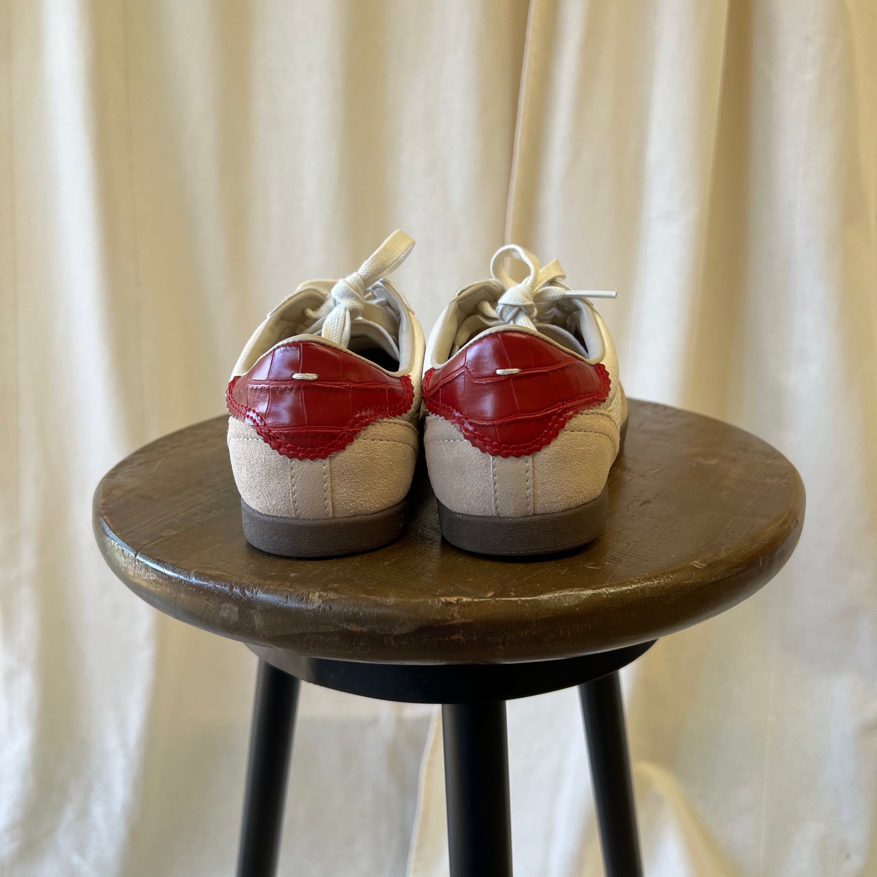 Zara cream with red heel trainers