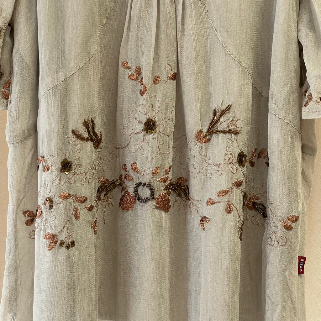 Uttam London grey with copper embroidered short sleeve top