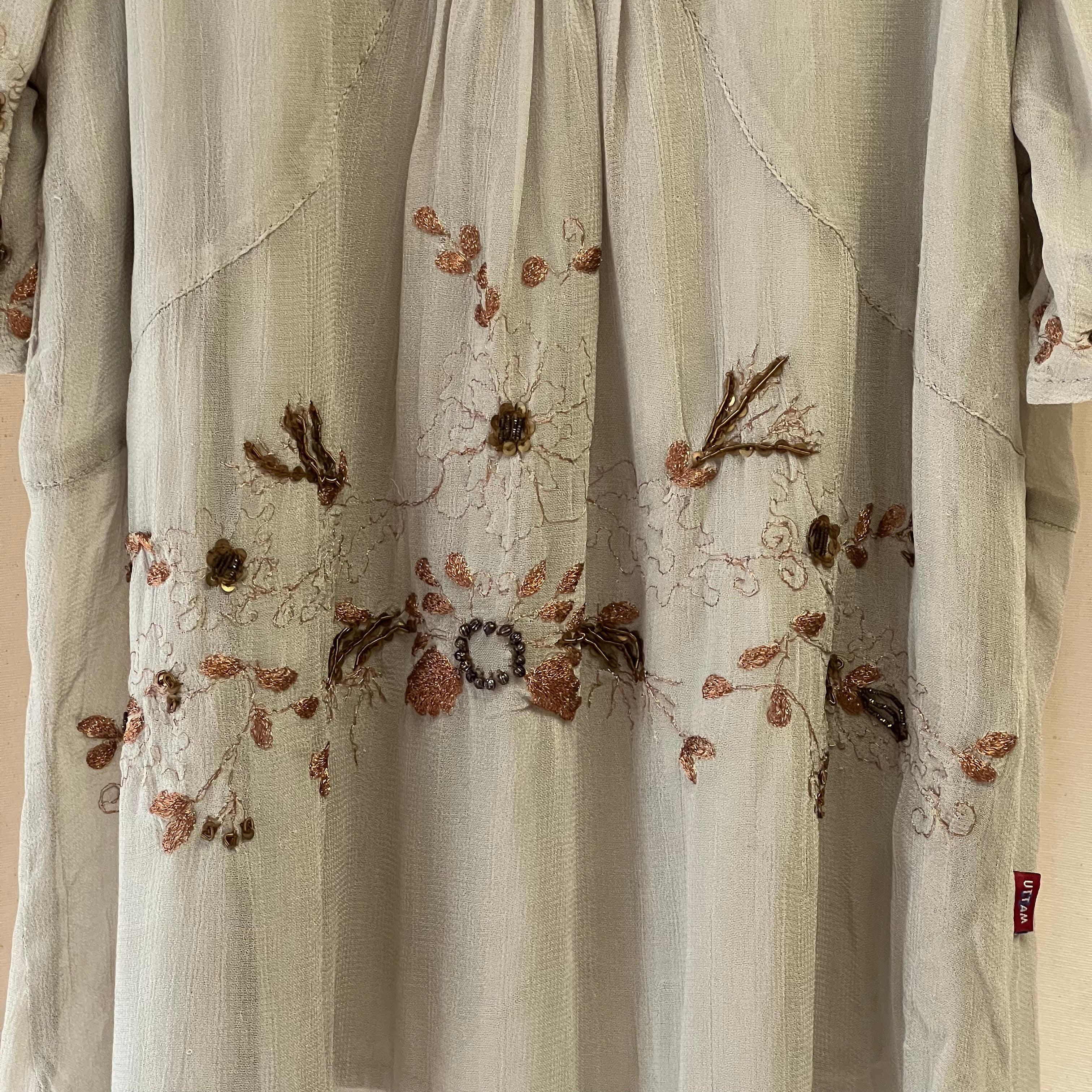 Uttam London grey with copper embroidered short sleeve top