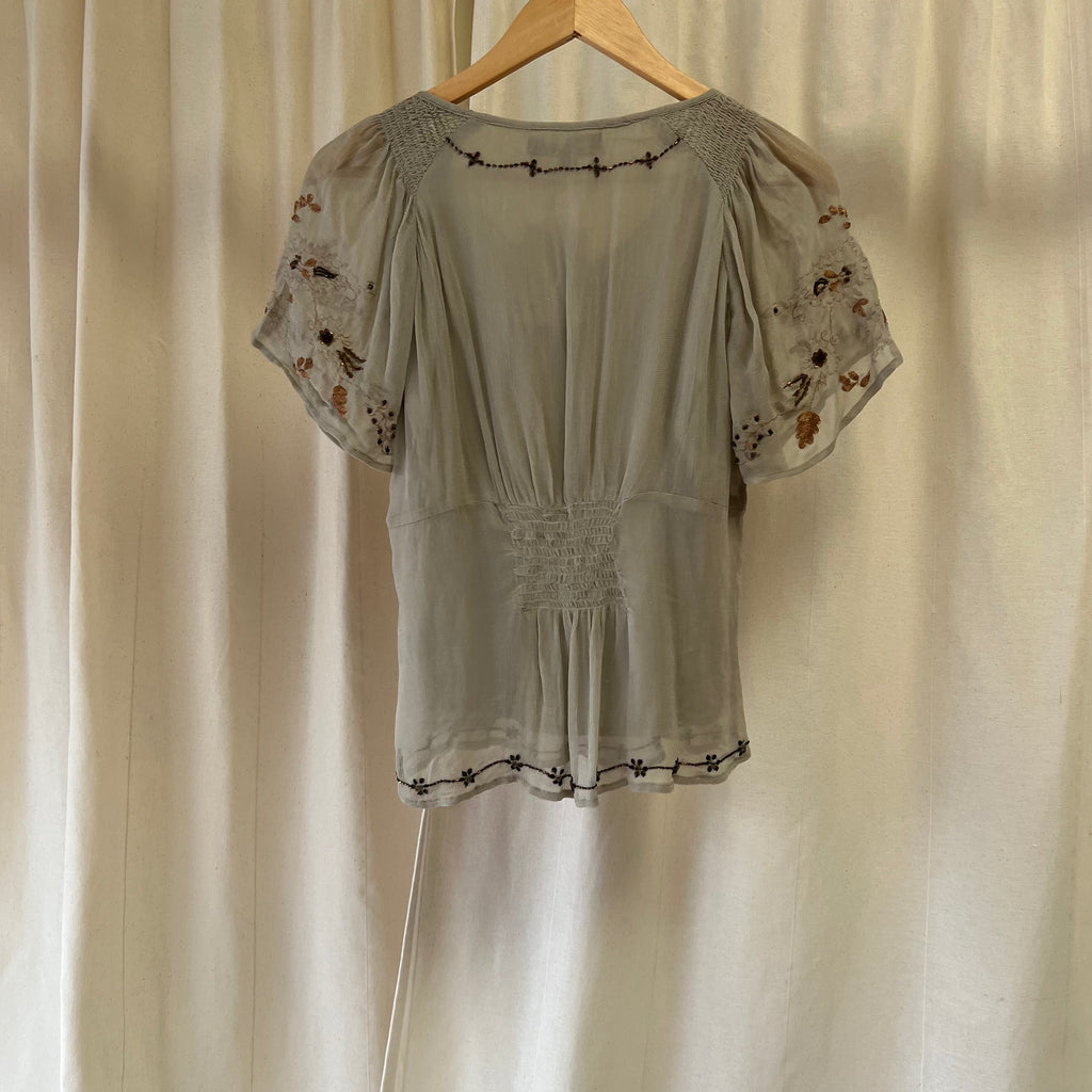 Uttam London grey with copper embroidered short sleeve top