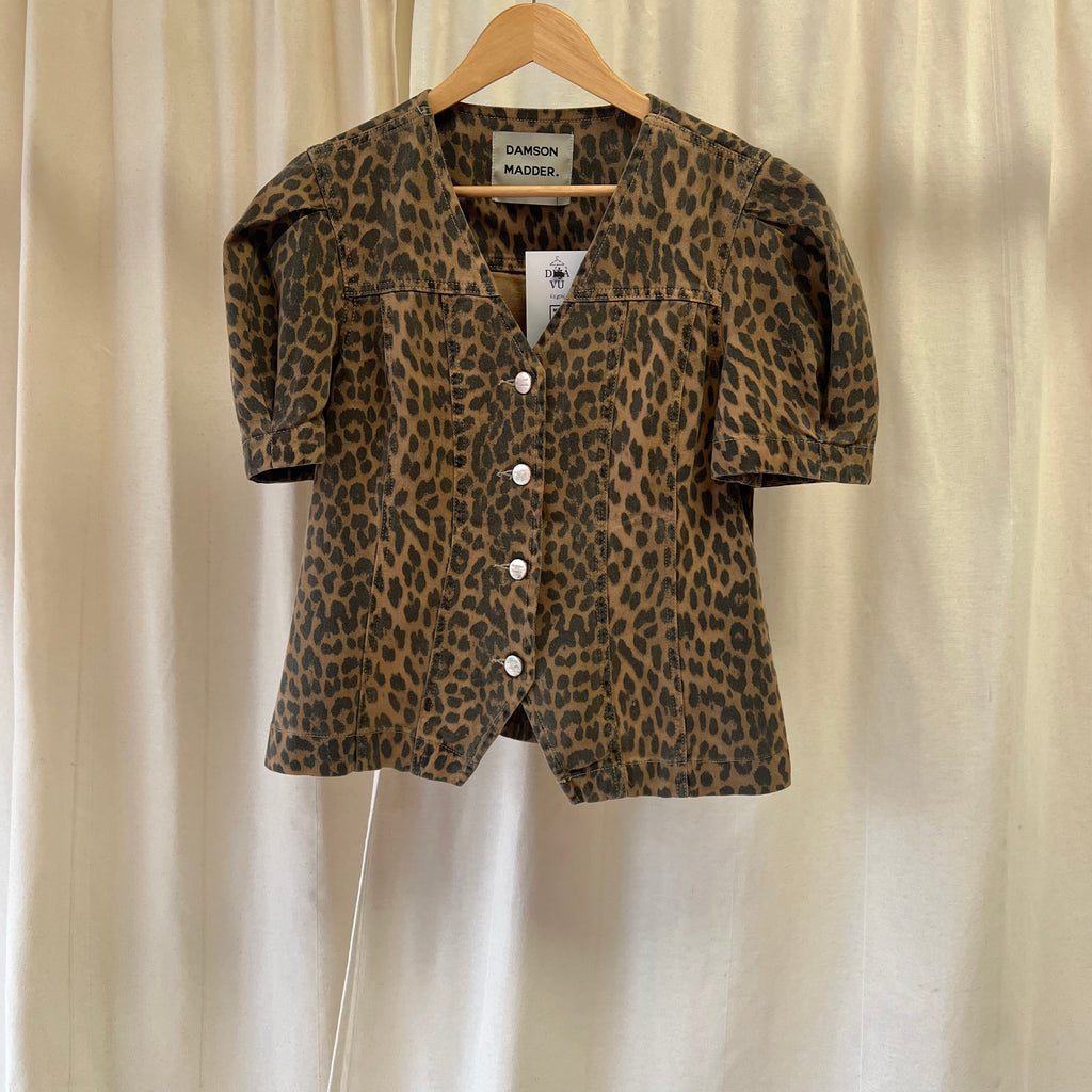 Damson Madder leopard denim short sleeve shirt