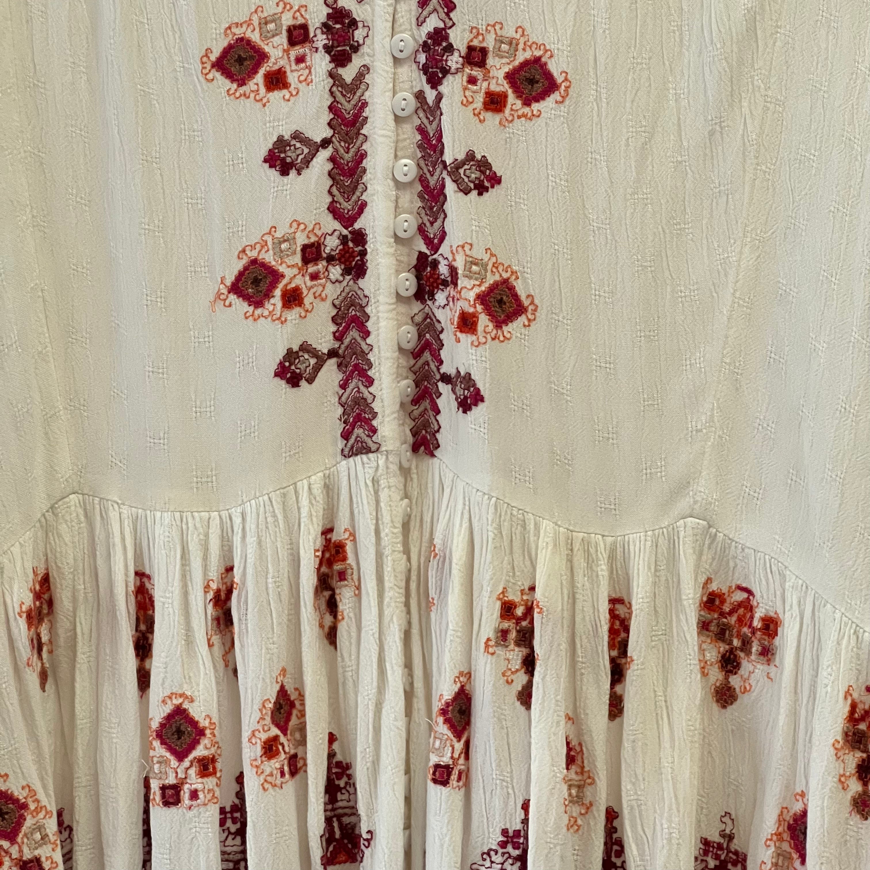 Free People cream with pink + orange embroidered long sleeve