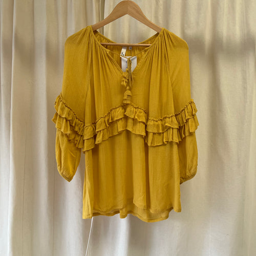And Or mustard yellow boho style blouse