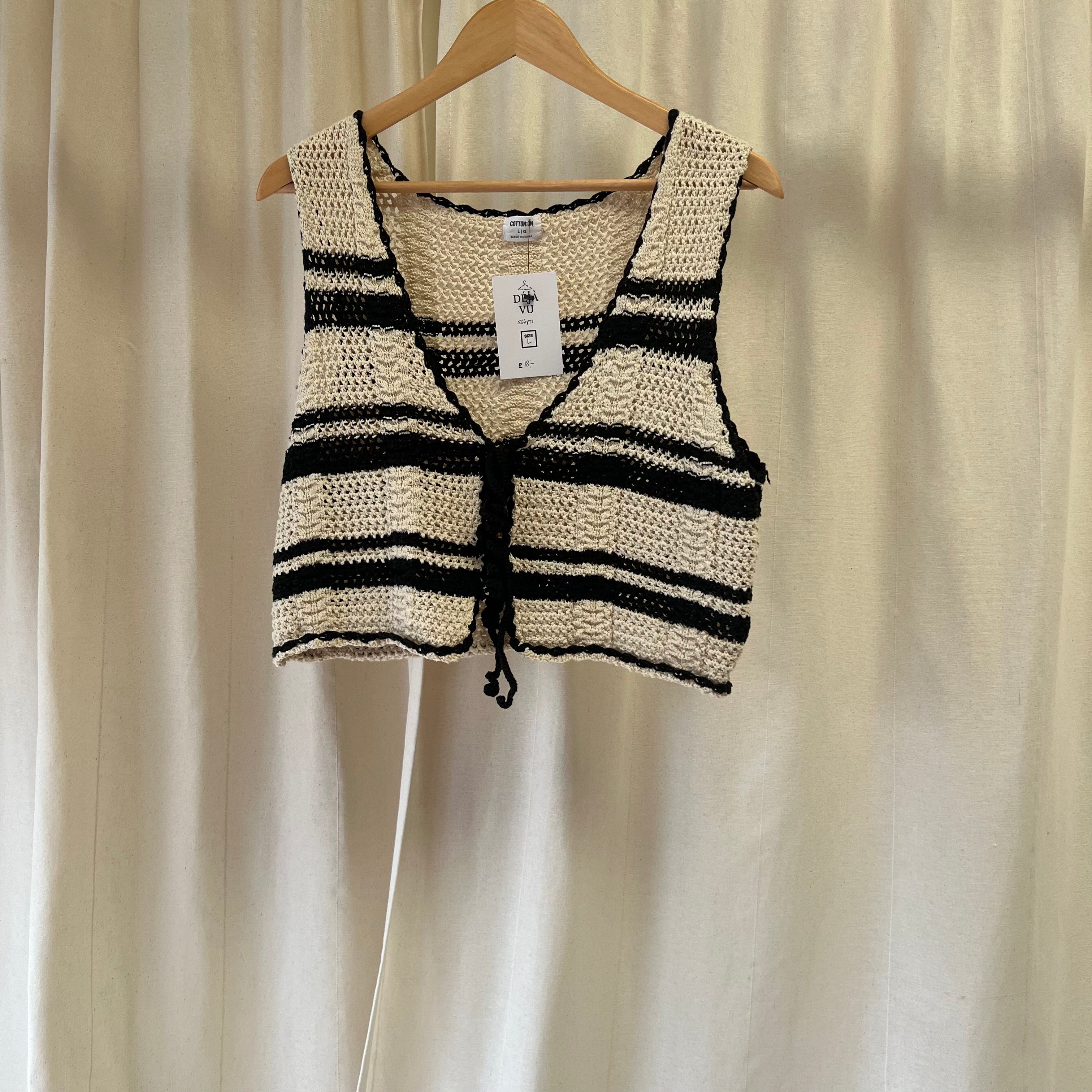 Cotton On black and cream crochet vest